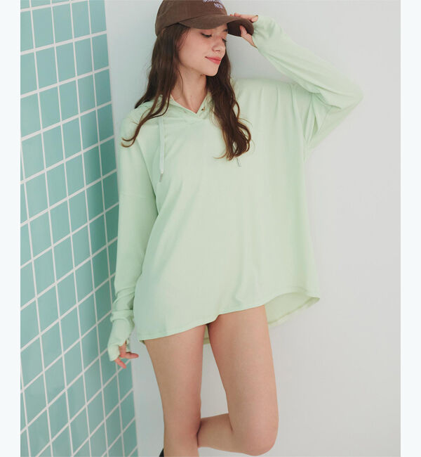 SEA DRESS「オーバーシルエットラッシュパーカープルオーバー」|ビキニトップス|ミントグリーン