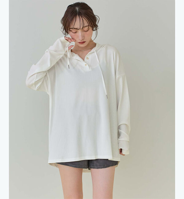 SEA DRESS「オーバーシルエットラッシュパーカープルオーバー」|ビキニトップス|オフホワイト