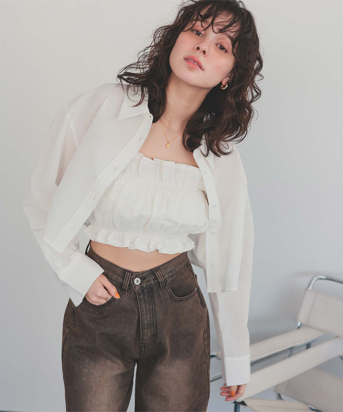 titivate「サッカーストライプシャーリングビスチェ」|チューブトップ|ホワイト