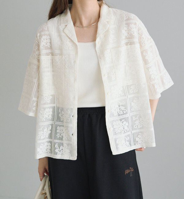  「クロシェット風レースブラウス」|シャツ・ブラウス|アイボリー