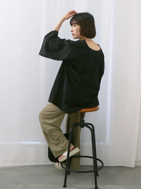 Samansa Mos2 blue「【Made in India】タッセル付ギャザーレースブラウス」|シャツ・ブラウス|