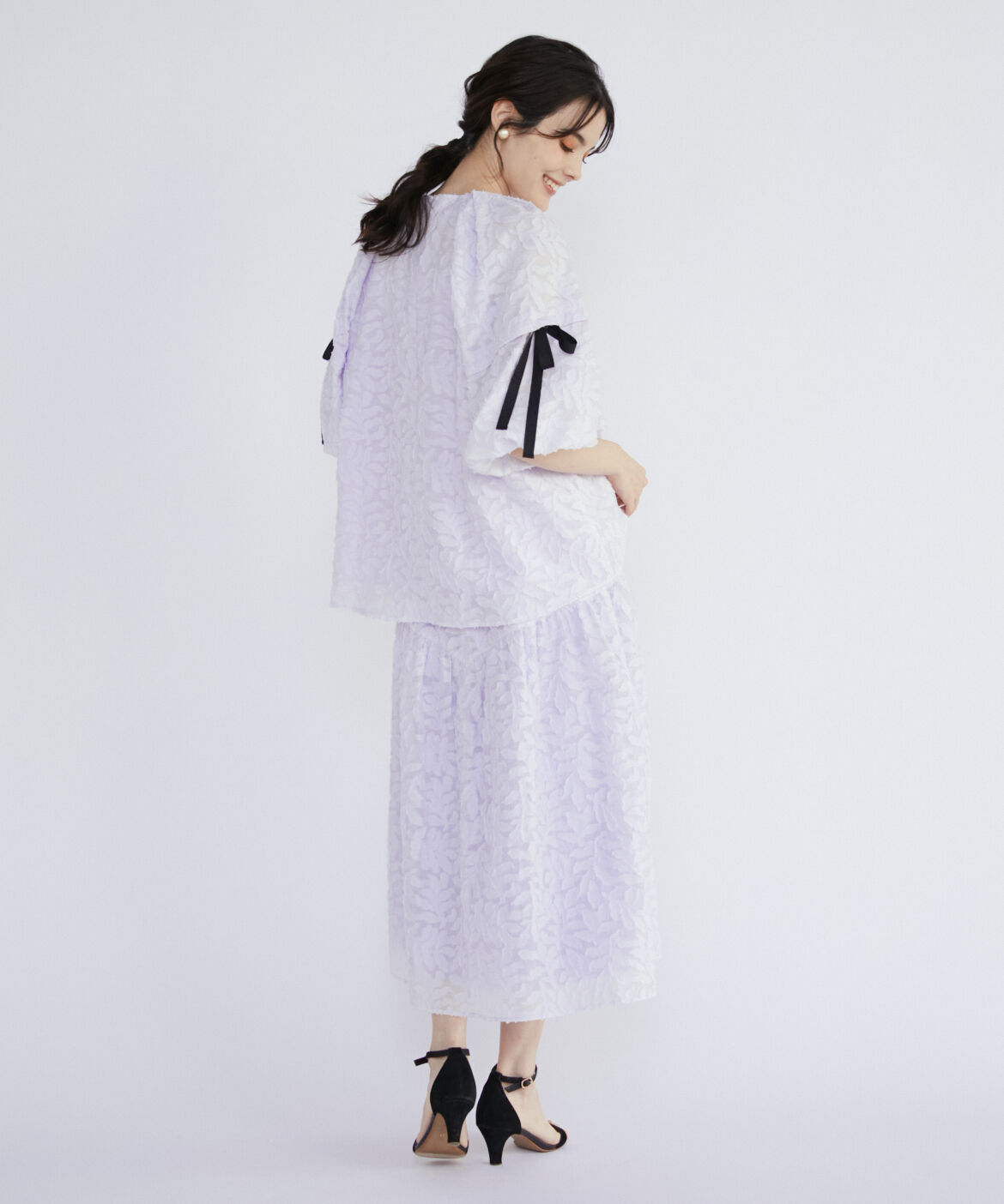 Maglie le cassetto「リーフ柄ジャガードティアードスカート」|フレア|