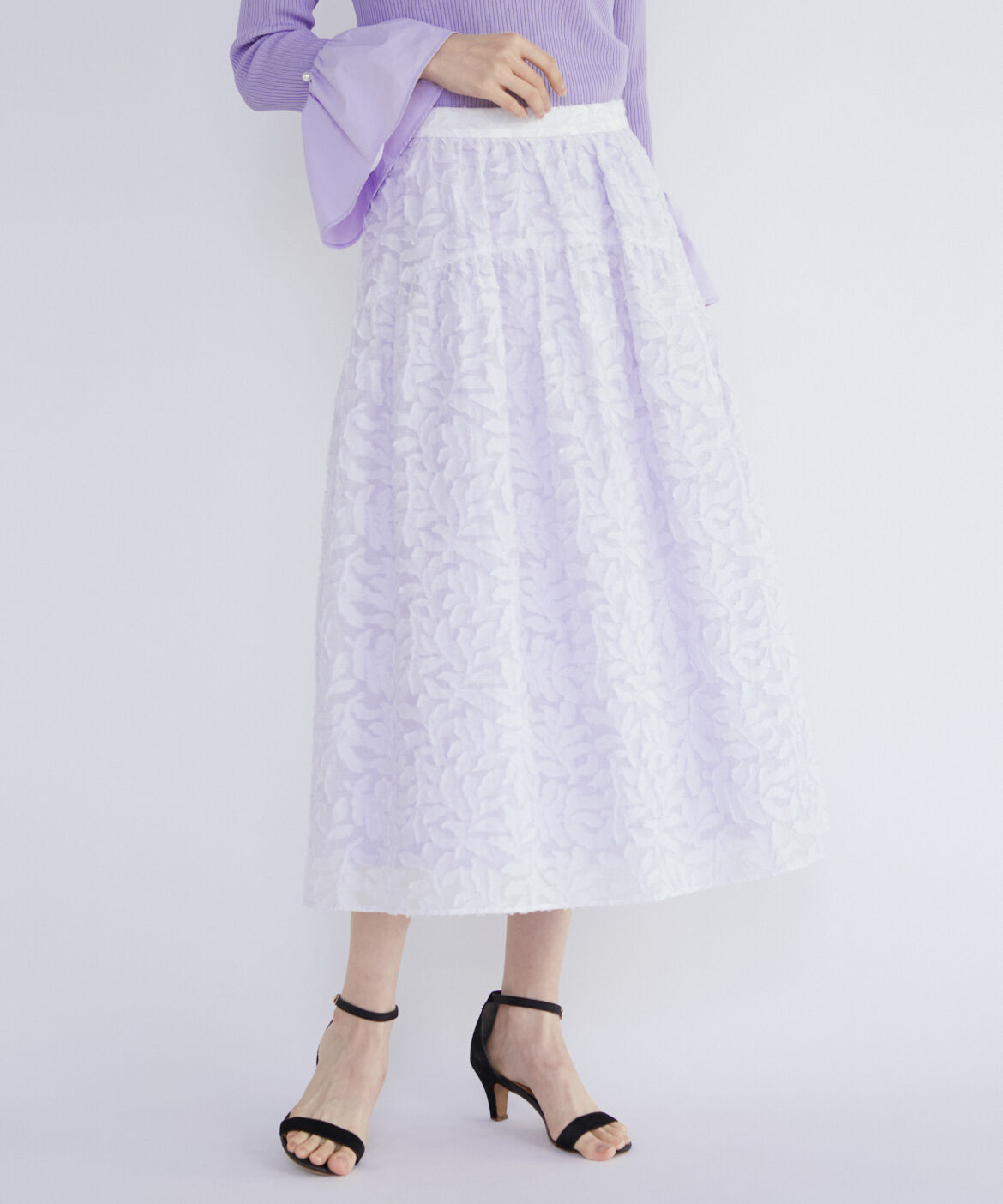 Maglie le cassetto「リーフ柄ジャガードティアードスカート」|フレア|