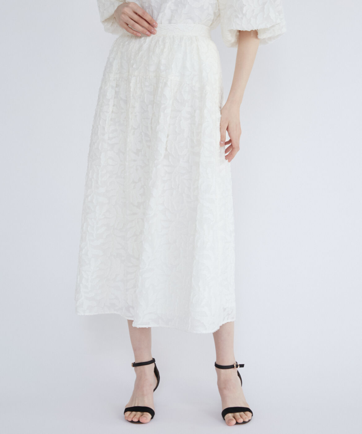 Maglie le cassetto「リーフ柄ジャガードティアードスカート」|フレア|