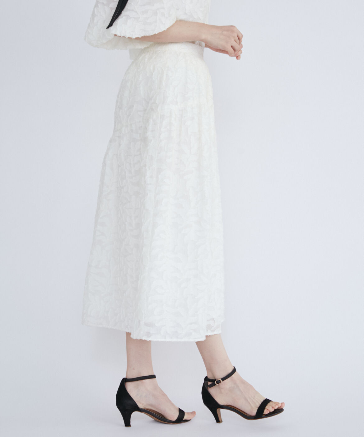 Maglie le cassetto「リーフ柄ジャガードティアードスカート」|フレア|