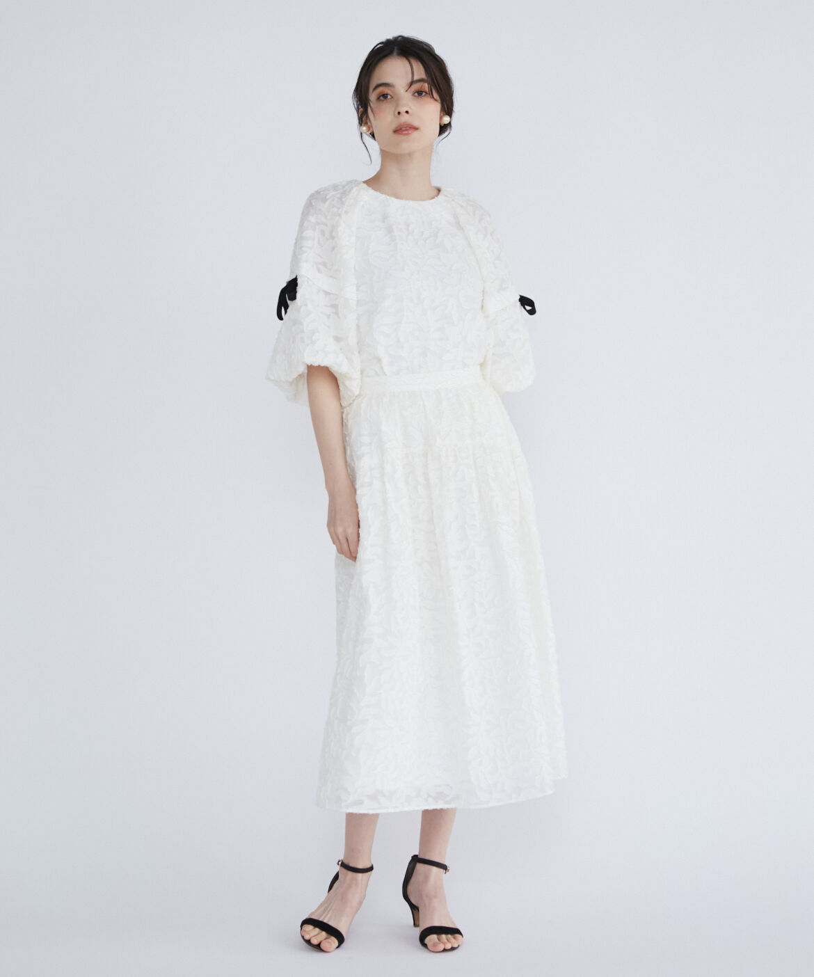 Maglie le cassetto「リーフ柄ジャガードティアードスカート」|フレア|