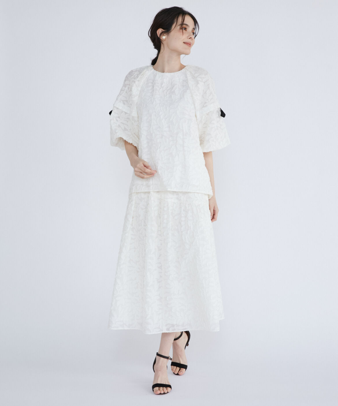 Maglie le cassetto「リーフ柄ジャガードティアードスカート」|フレア|