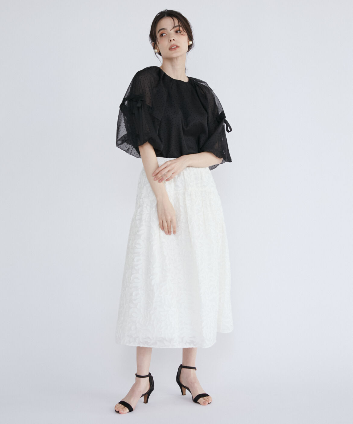 Maglie le cassetto「リーフ柄ジャガードティアードスカート」|フレア|