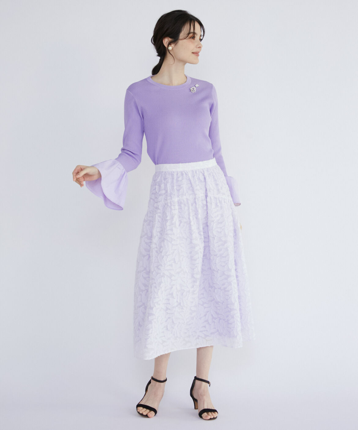 Maglie le cassetto「リーフ柄ジャガードティアードスカート」|フレア|