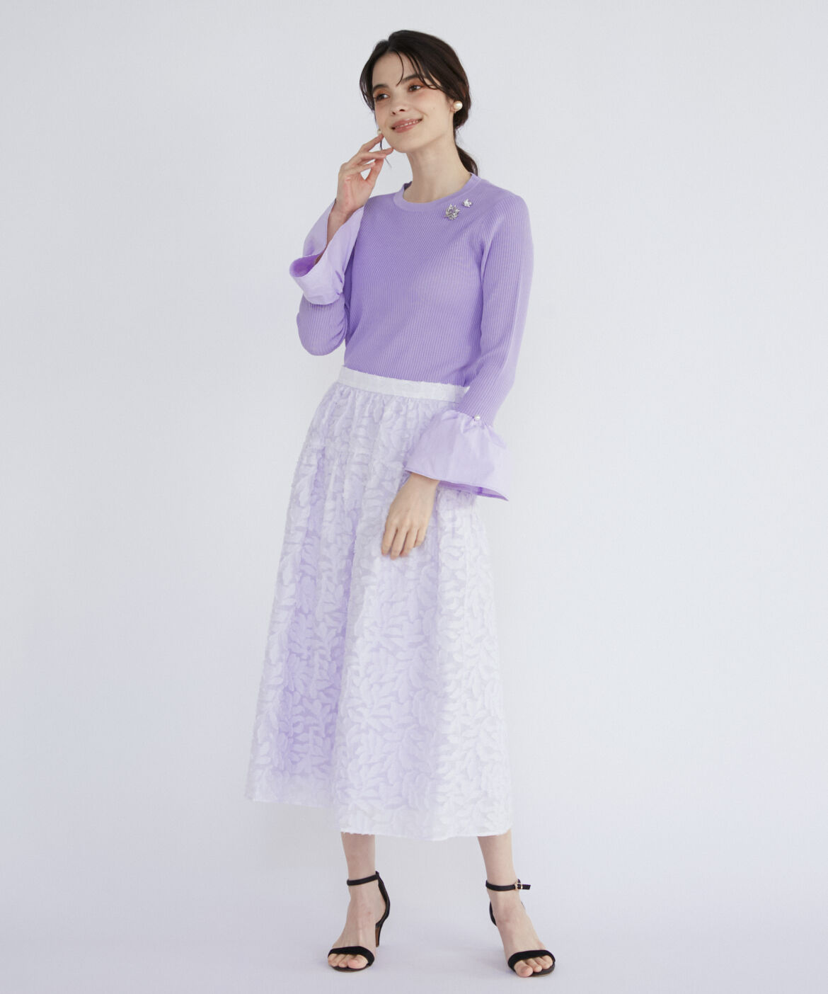 Maglie le cassetto「リーフ柄ジャガードティアードスカート」|フレア|