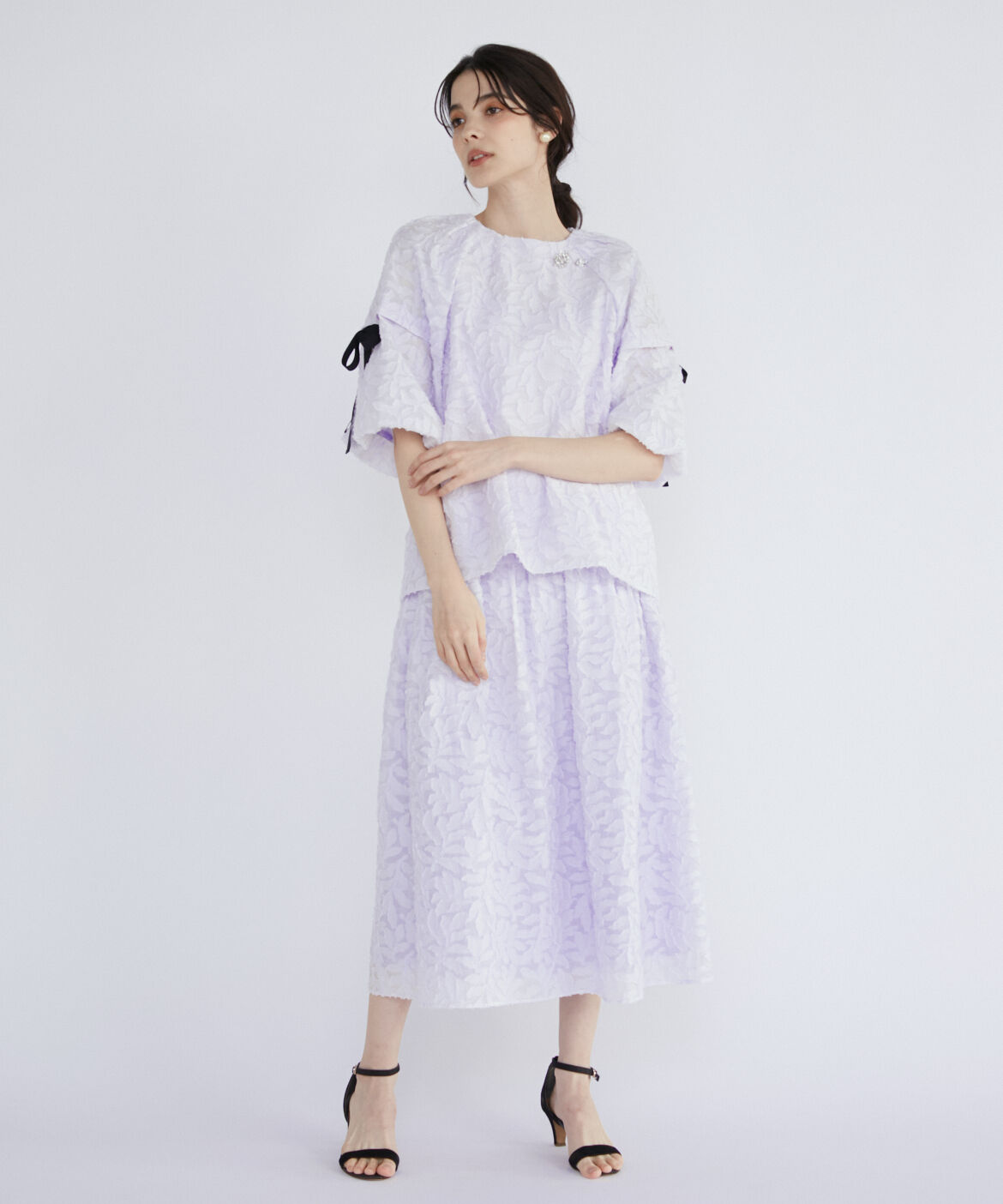 Maglie le cassetto「リーフ柄ジャガードティアードスカート」|フレア|