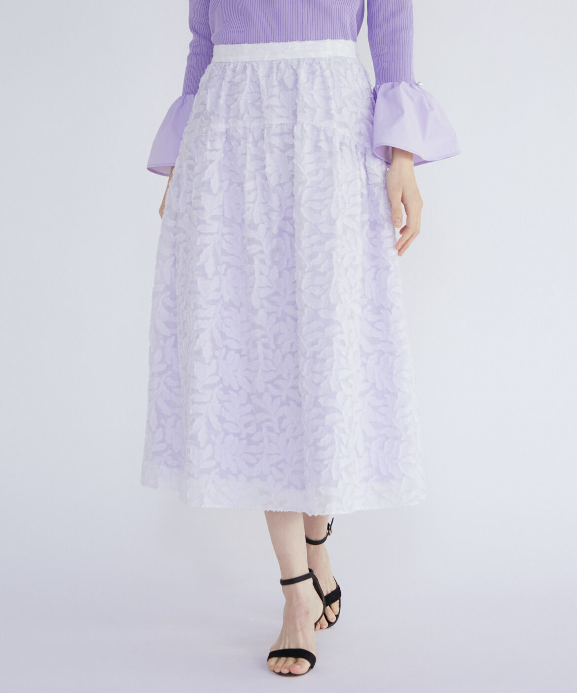 Maglie le cassetto「リーフ柄ジャガードティアードスカート」|フレア|ラベンダー7