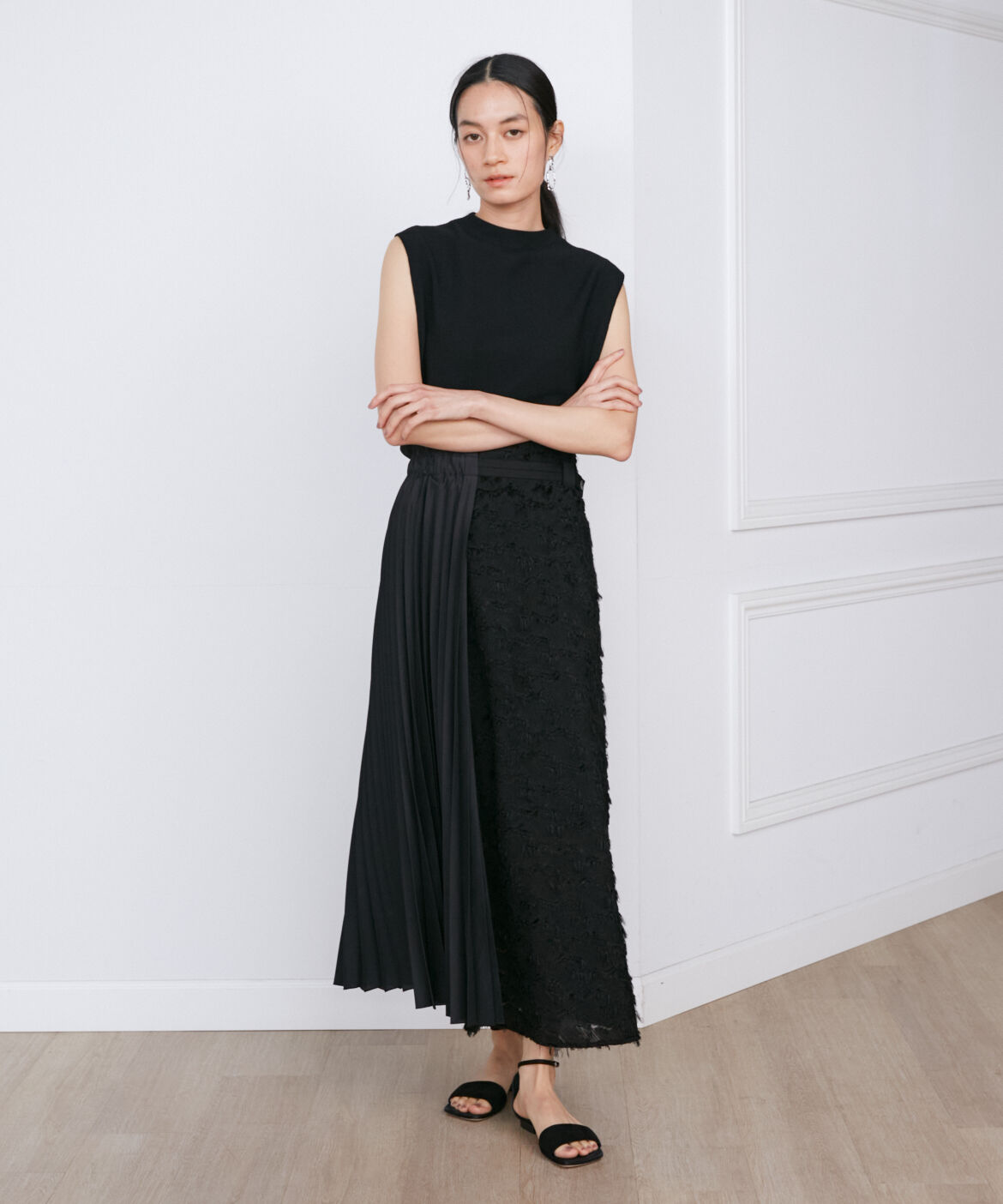 INED「千鳥格子ジャガード&times;プリーツコンビスカート《la veille by SUPERIOR CLOSET》」|スカート|