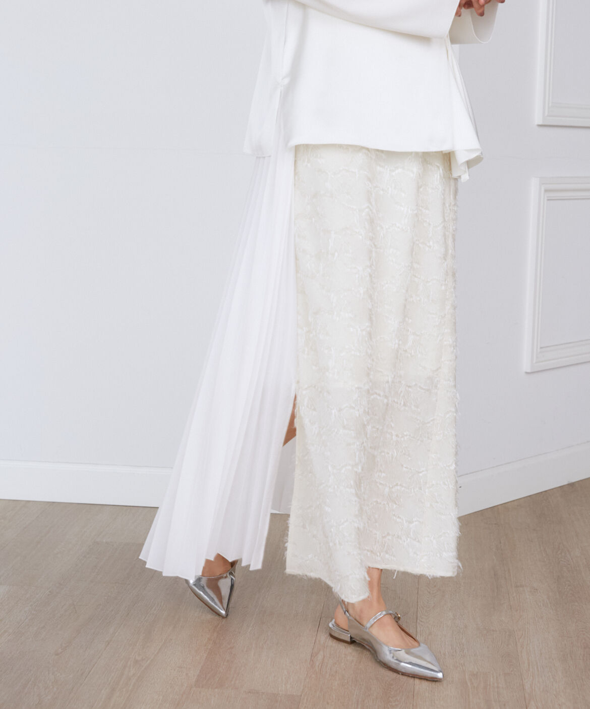 INED「千鳥格子ジャガード&times;プリーツコンビスカート《la veille by SUPERIOR CLOSET》」|スカート|オフホワイト1