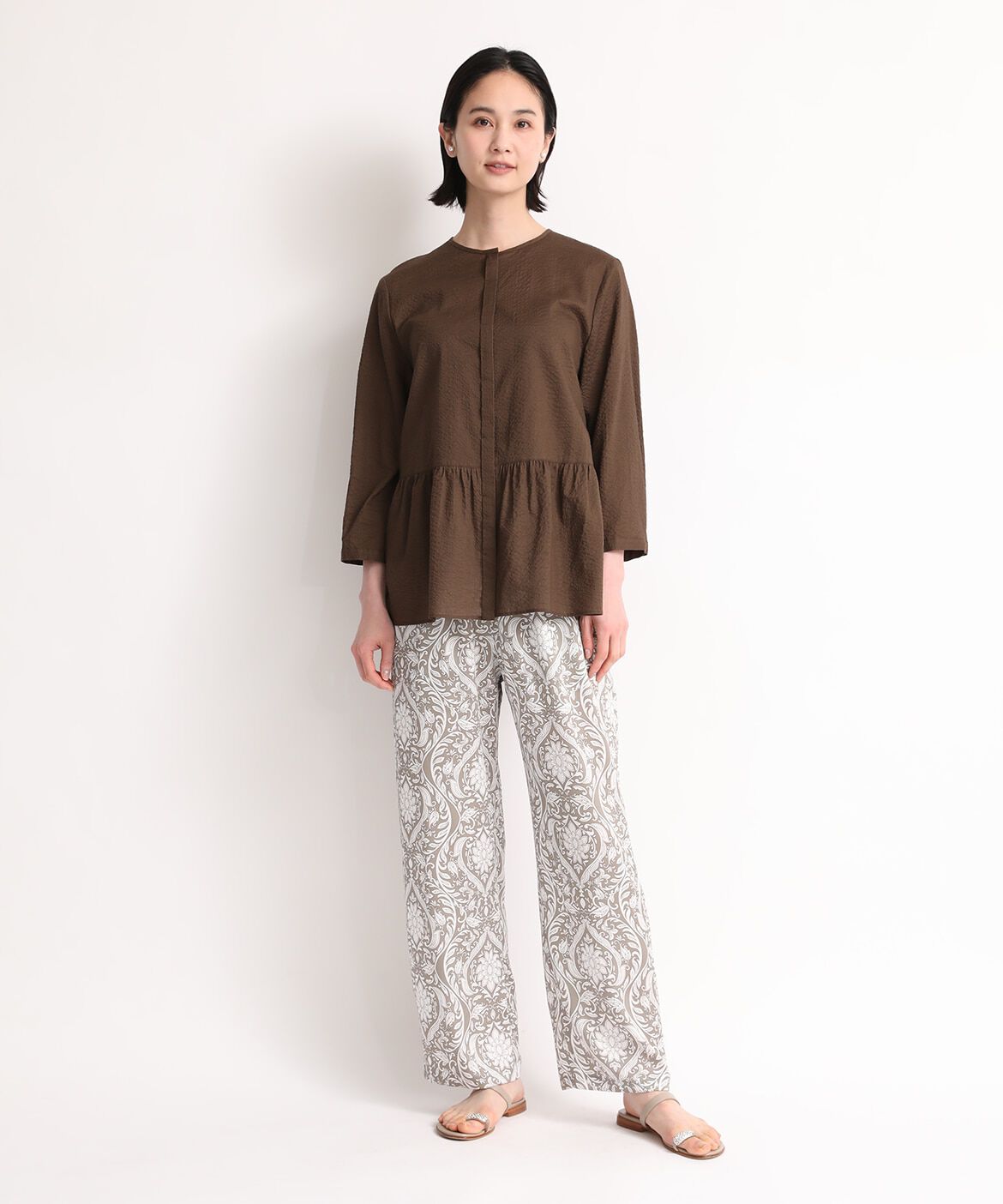 7-IDconcept.「《大きいサイズ》コットンペプラムギャザーブラウス」|シャツ・ブラウス|