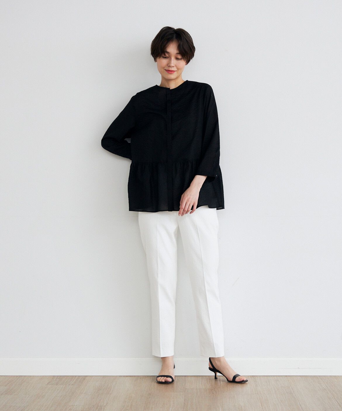 7-IDconcept.「《大きいサイズ》コットンペプラムギャザーブラウス」|シャツ・ブラウス|