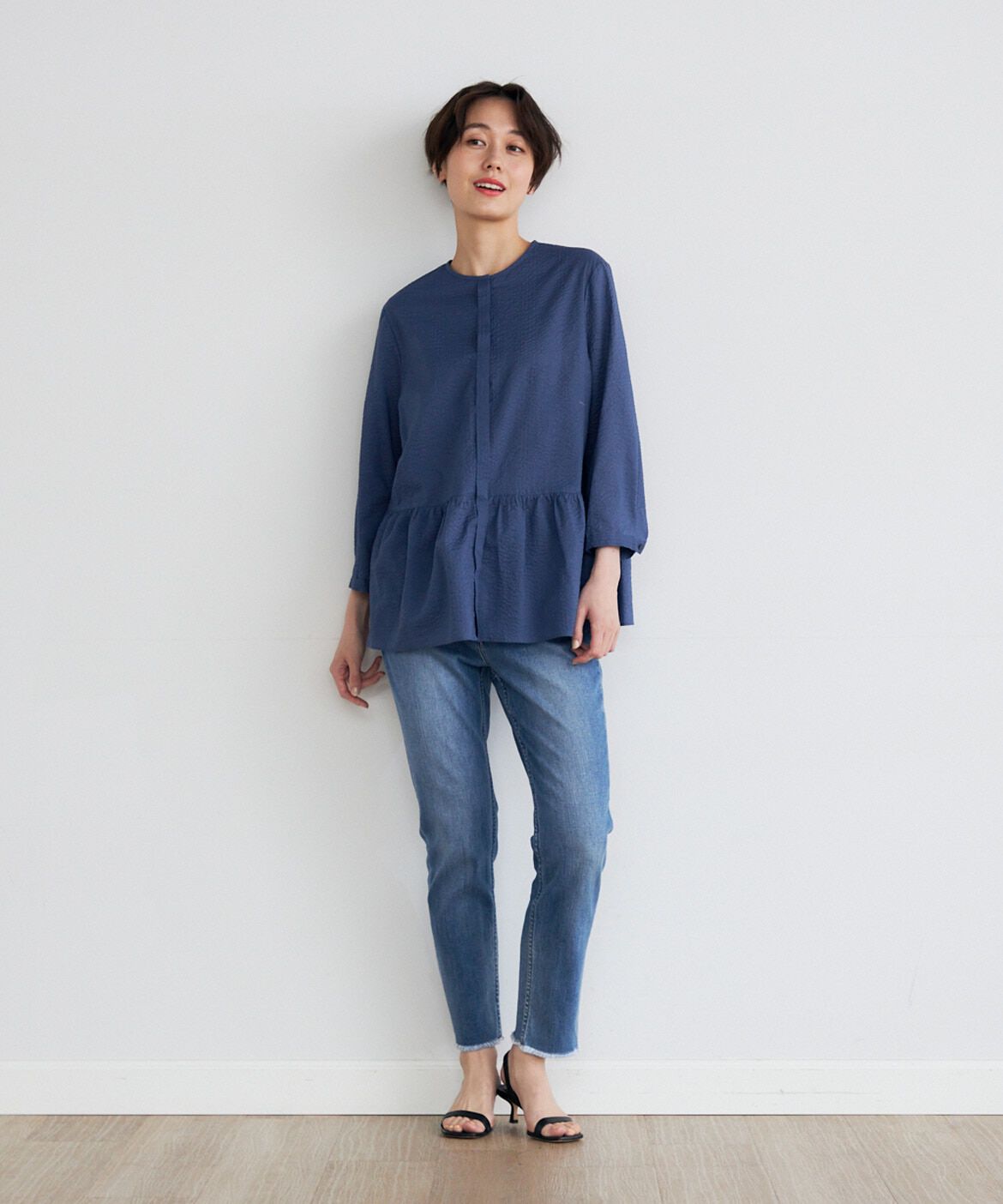 7-IDconcept.「《大きいサイズ》コットンペプラムギャザーブラウス」|シャツ・ブラウス|