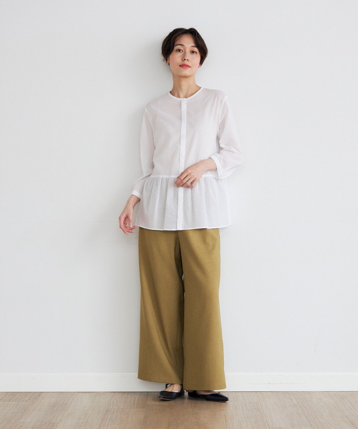 7-IDconcept.「《大きいサイズ》コットンペプラムギャザーブラウス」|シャツ・ブラウス|