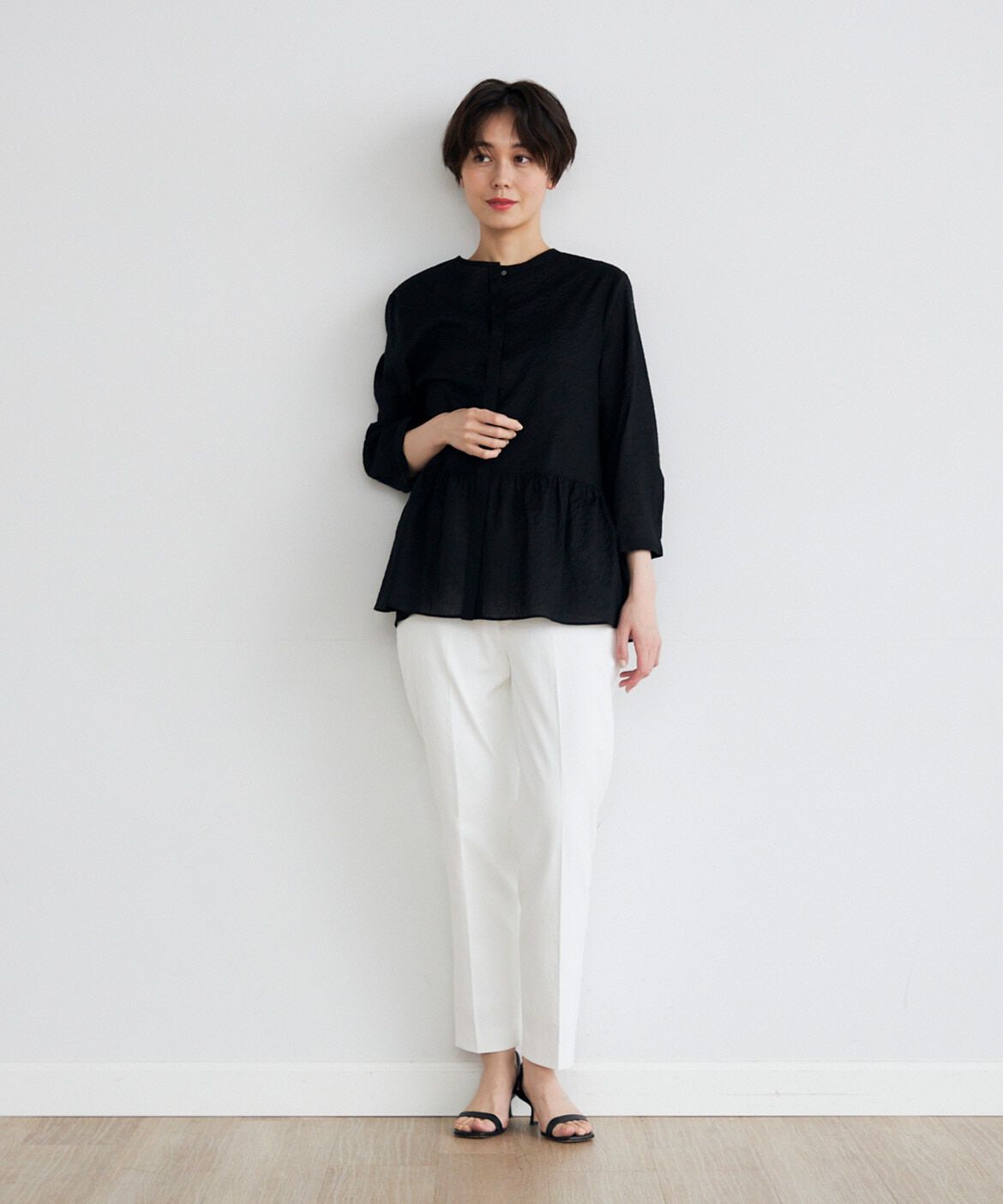 7-IDconcept.「《大きいサイズ》コットンペプラムギャザーブラウス」|シャツ・ブラウス|