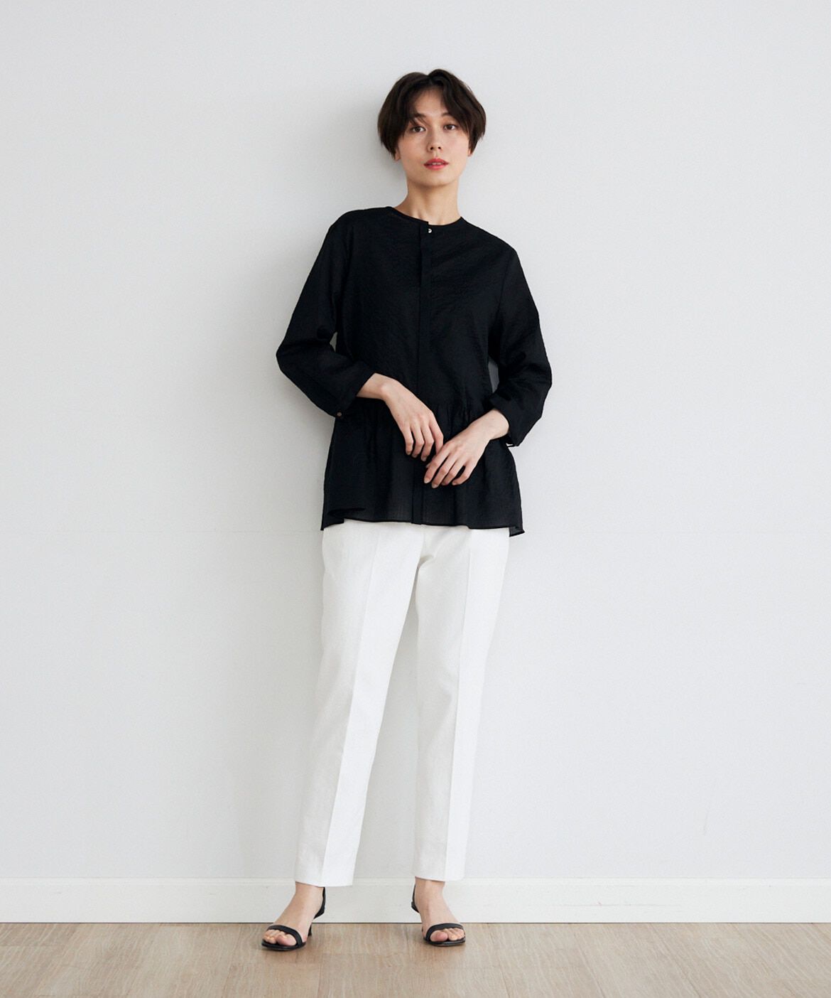 7-IDconcept.「《大きいサイズ》コットンペプラムギャザーブラウス」|シャツ・ブラウス|