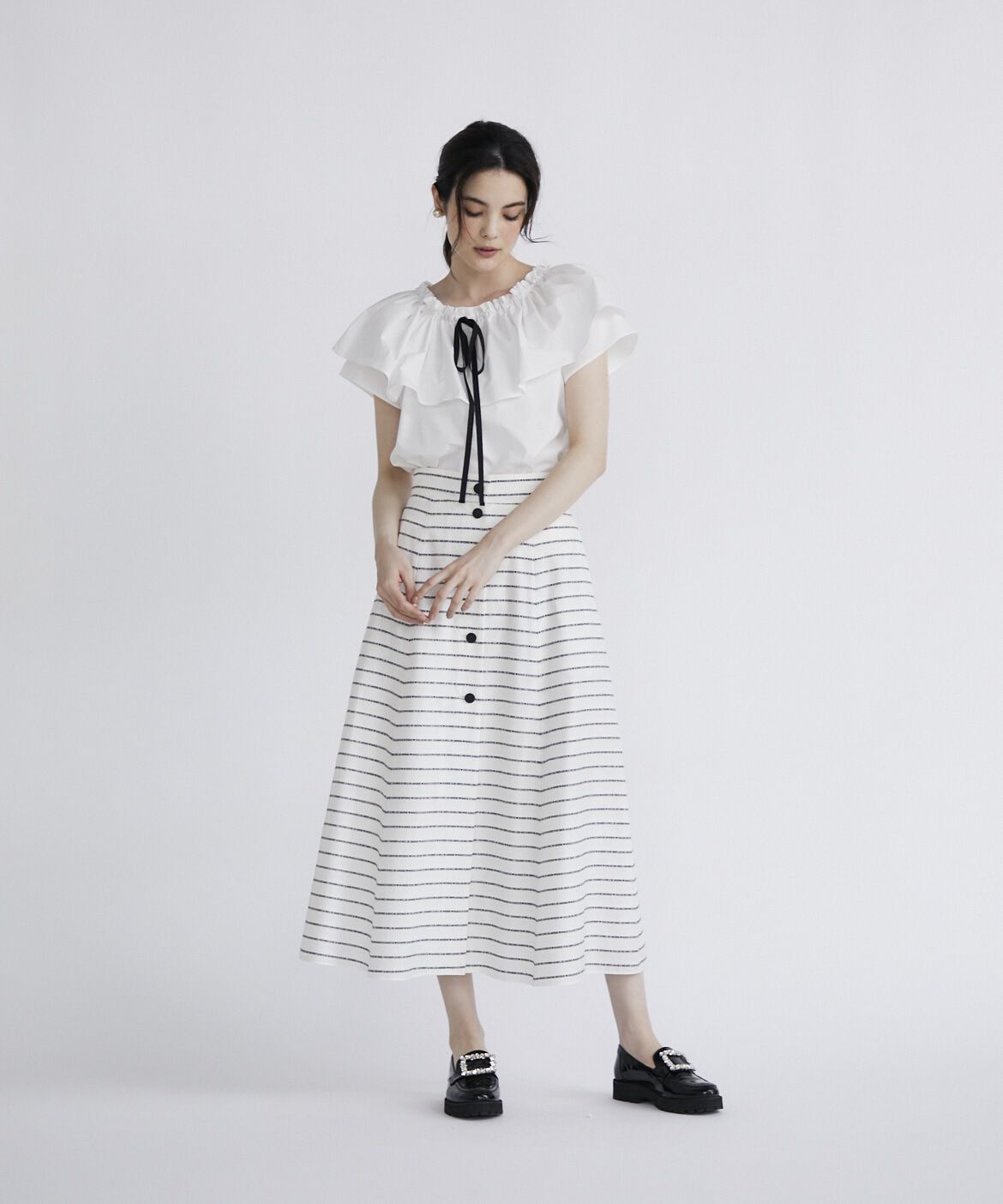 Maglie le cassetto「メッセージボーダージャガードスカート」|フレア|