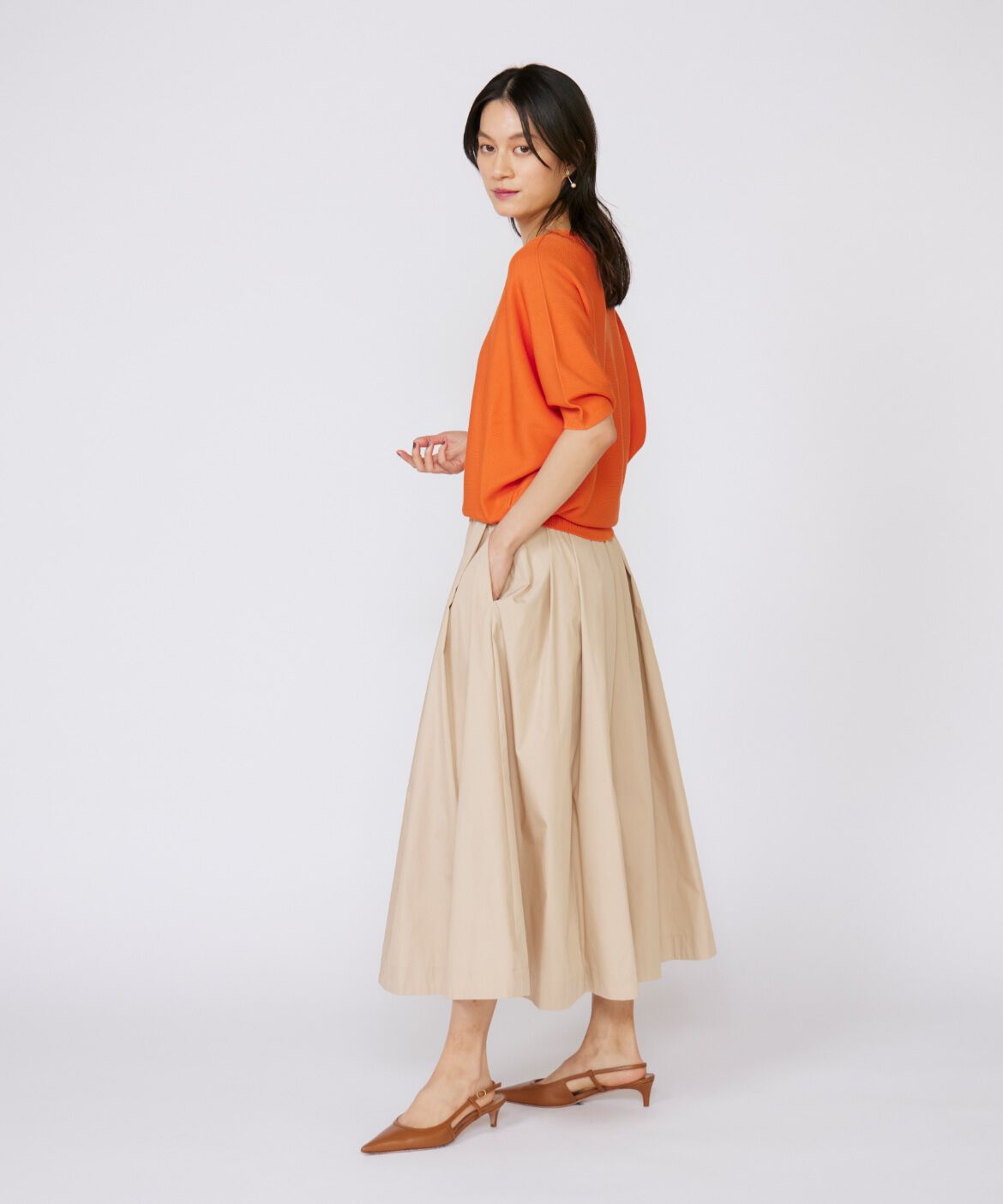 INED「《大きいサイズ》タックスカート」|フレア|
