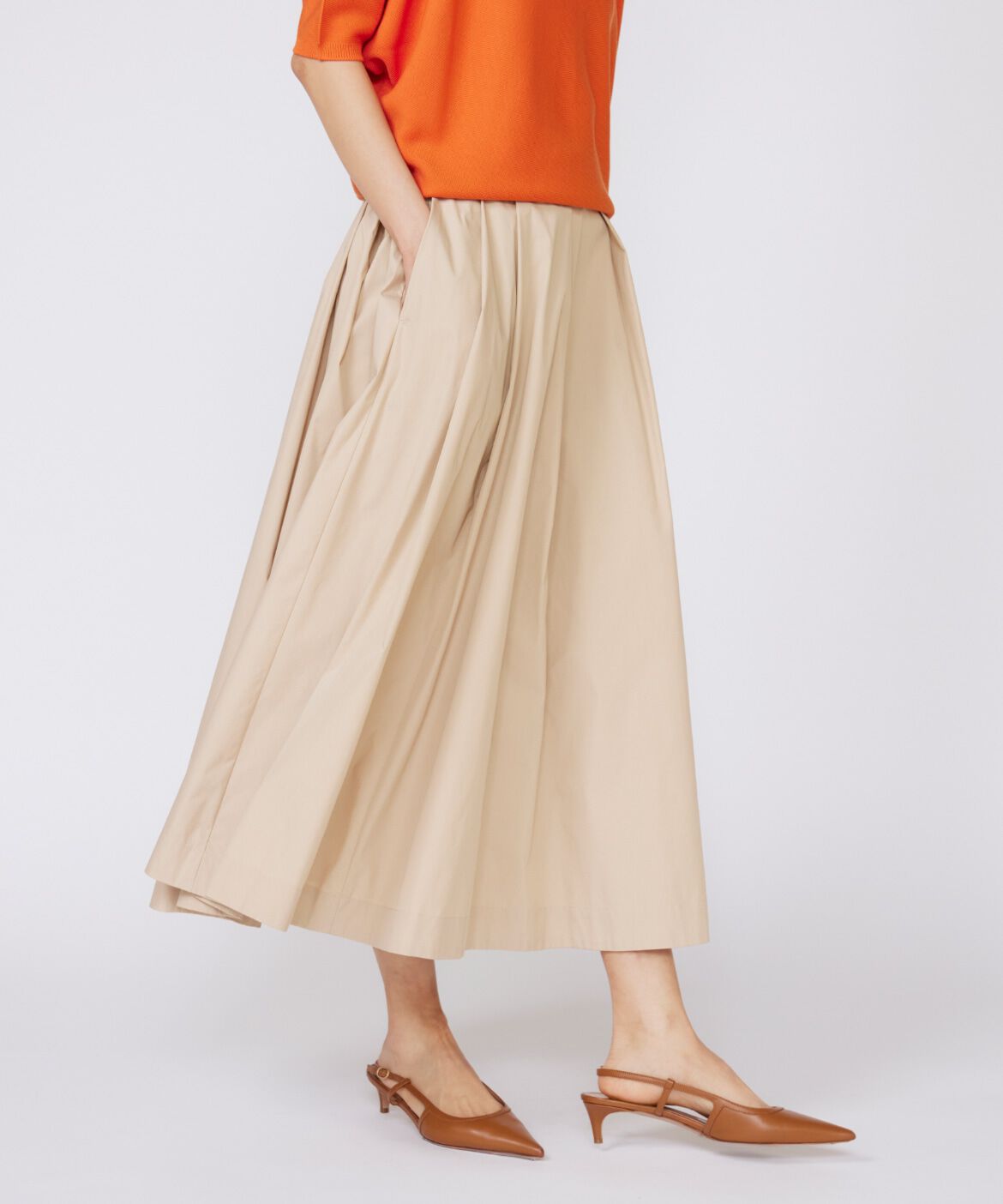 INED「《大きいサイズ》タックスカート」|フレア|