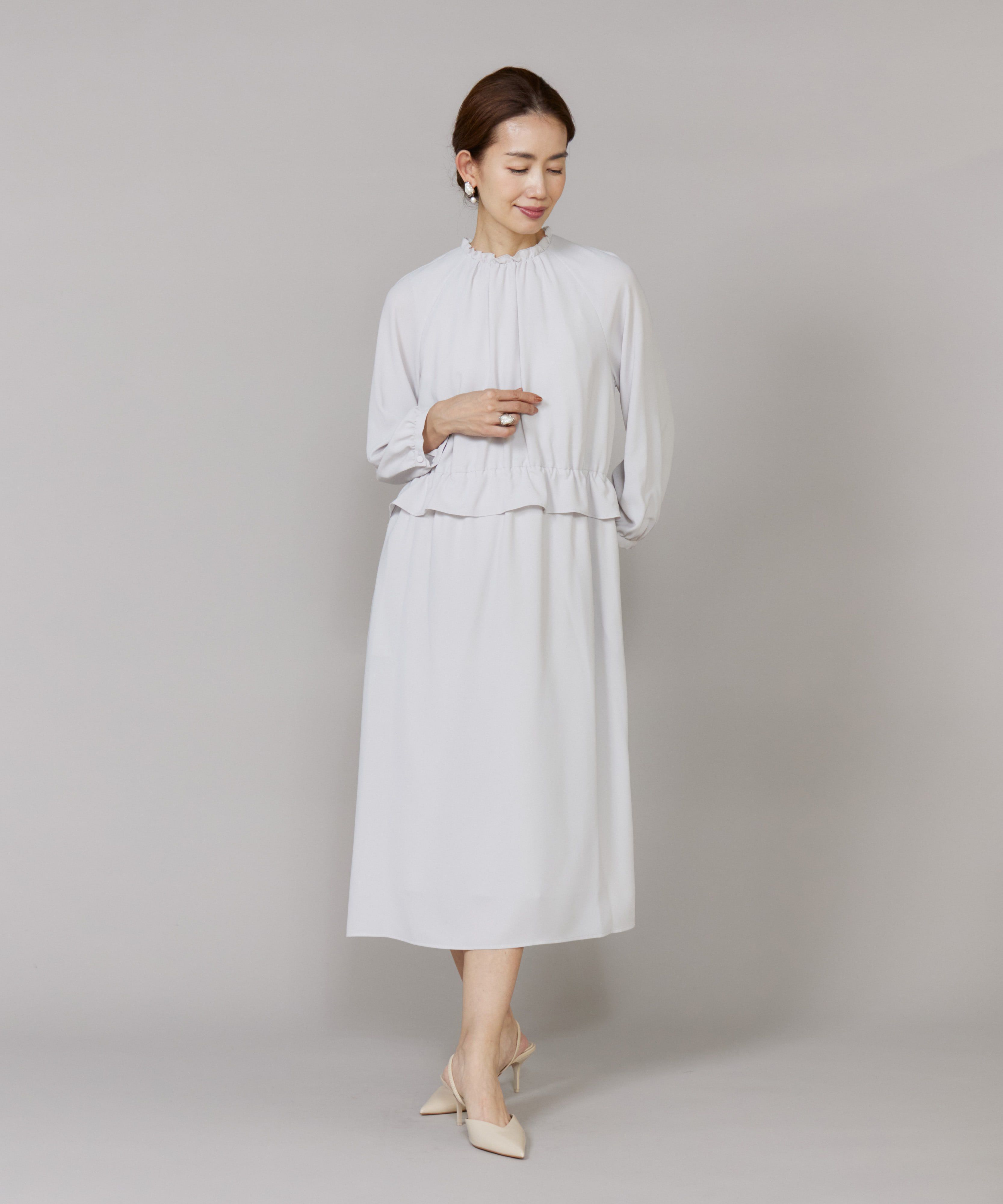 7-IDconcept.「《大きいサイズ》 ペプラムギャザーワンピース」|ワンピース|