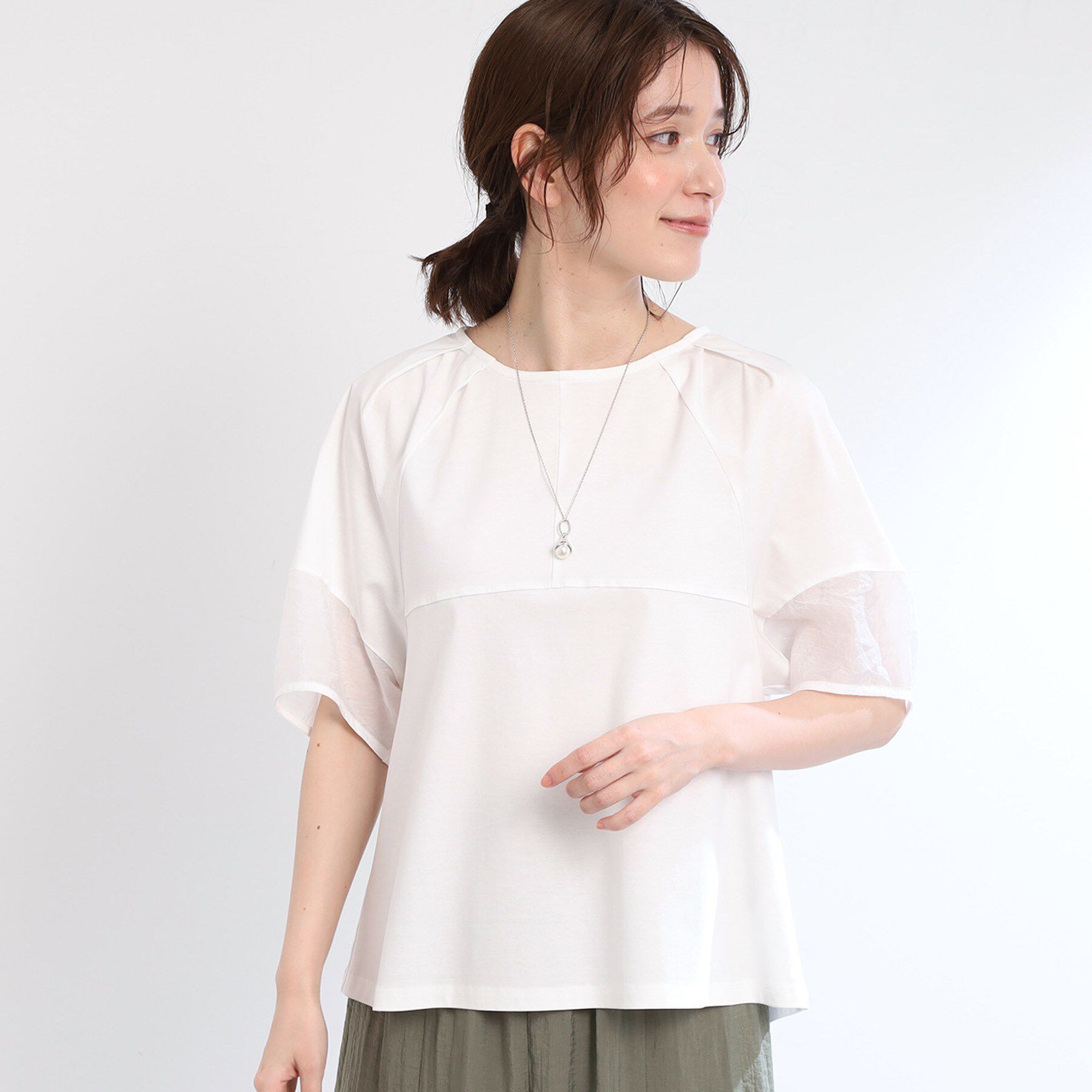 Reflect「【夏SALE／E‐QUALITY／手洗い可】シアーラグランプルオーバー」|Tシャツ・カットソー|オフホワイト(003