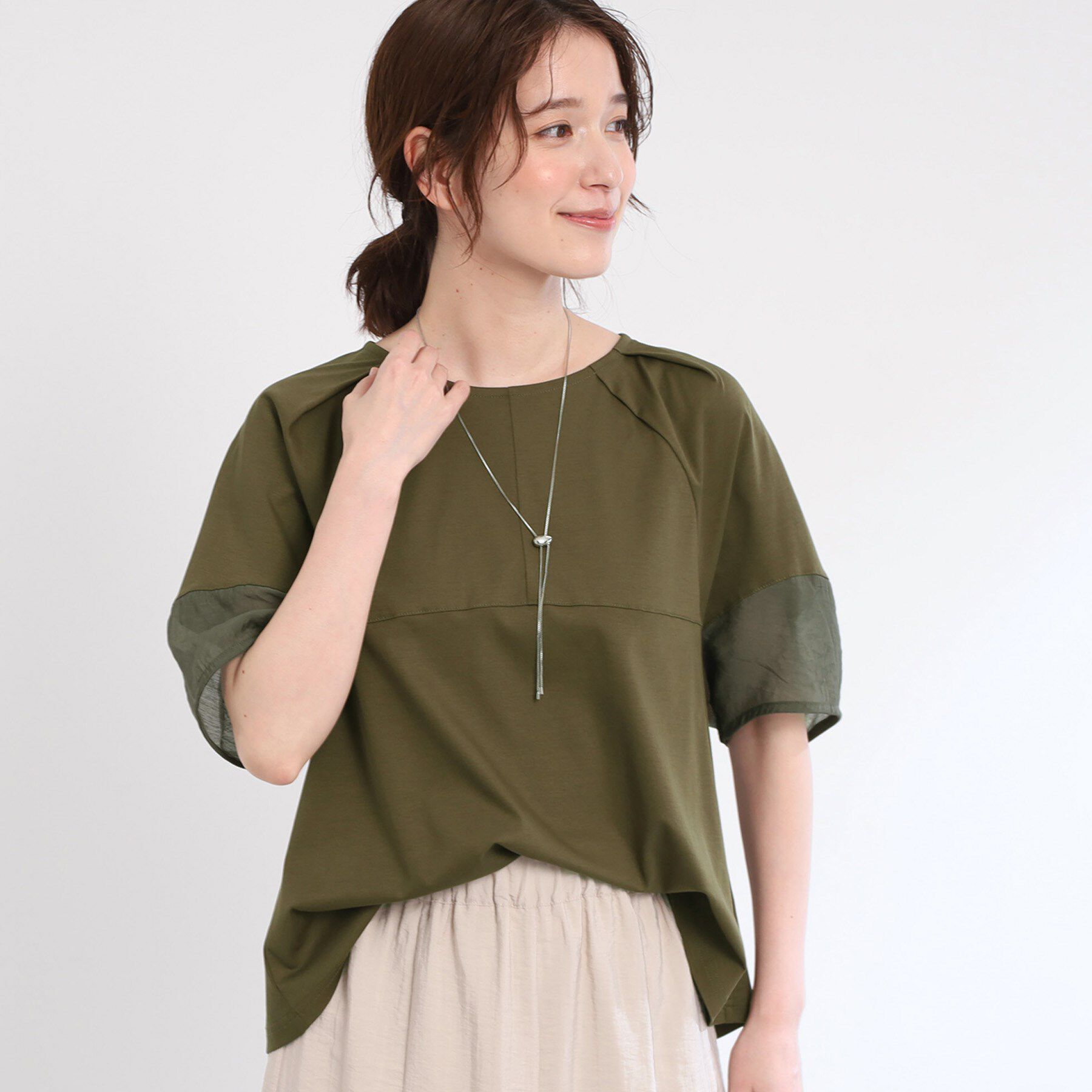 Reflect「【夏SALE／E‐QUALITY／手洗い可】シアーラグランプルオーバー」|Tシャツ・カットソー|カーキ(029)