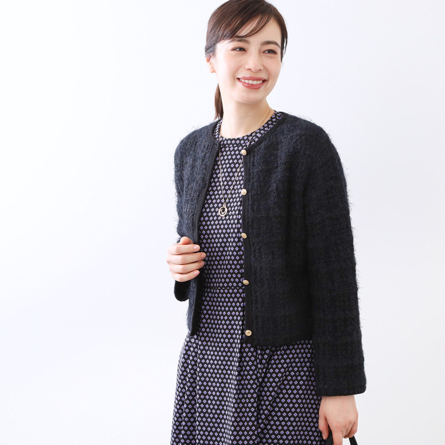 Reflect「【お食事会やお出かけに◎】ふんわりジャカード編みカーディガン」|カーディガン|