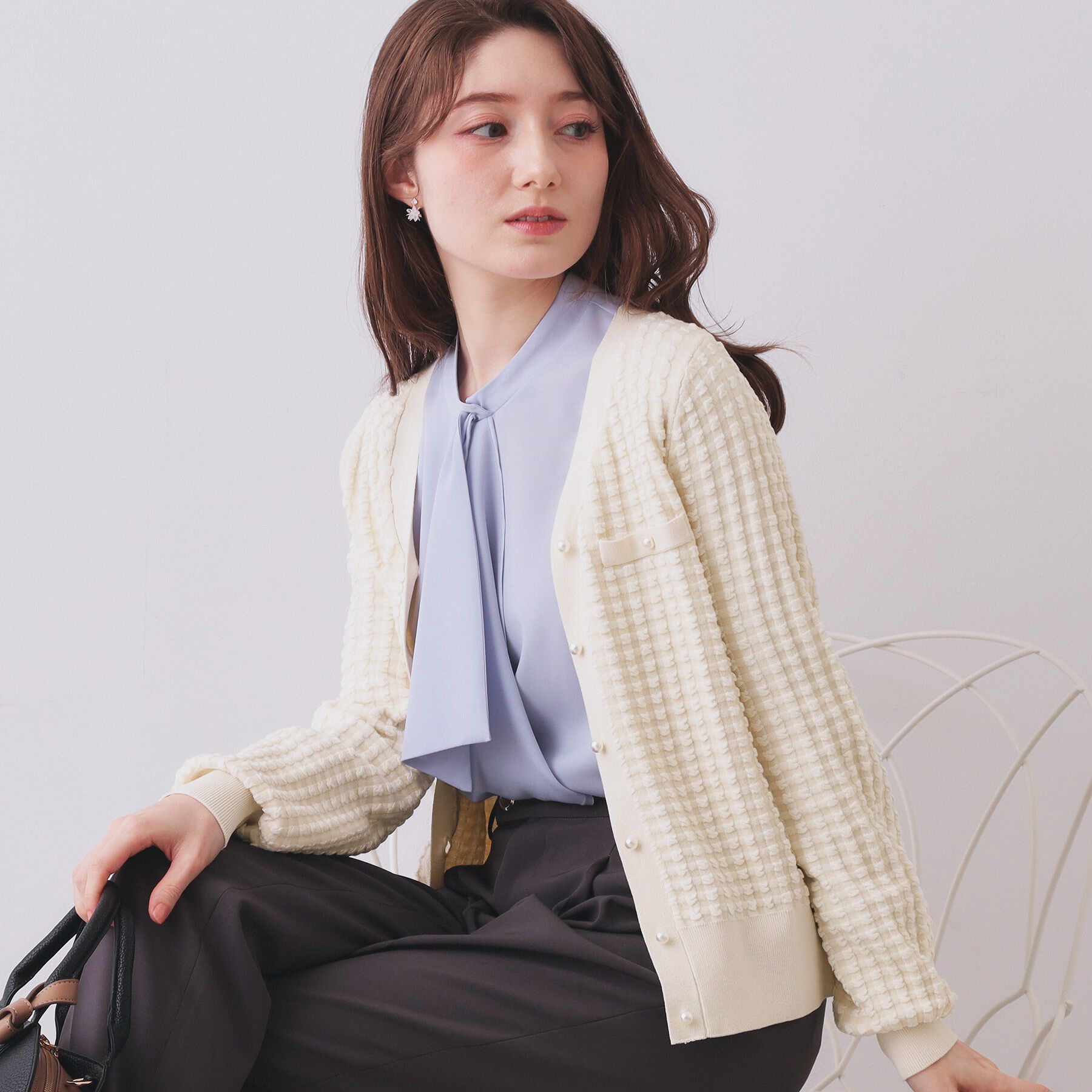 index「チェックジャカードカーディガン【洗濯機OK】」|カーディガン|アイボリー(004)