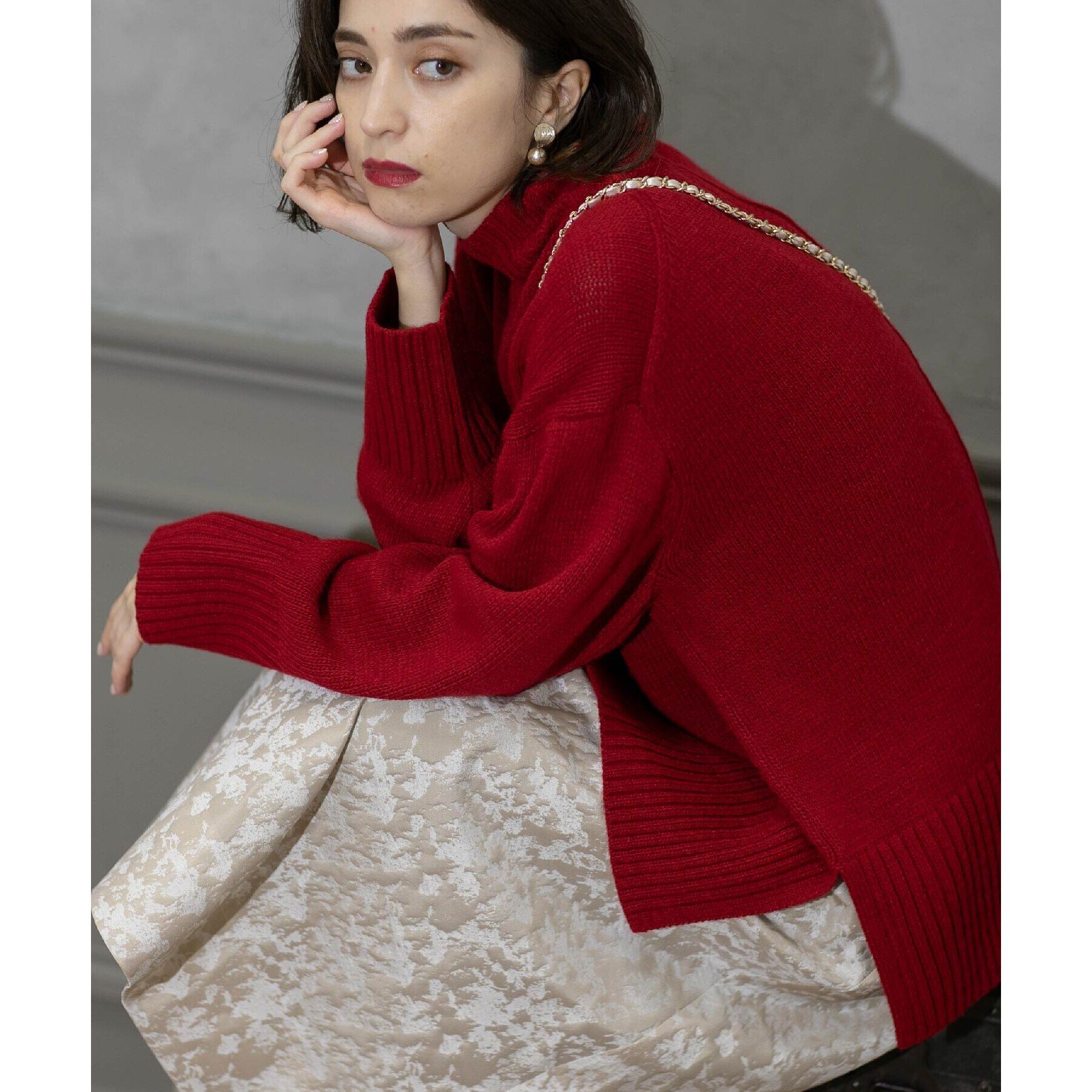 OPAQUE.CLIP「《10color/S-LLsize》ハイネックミドルゲージニット【洗濯機洗い可】」|ニット・セーター|レッド(863)