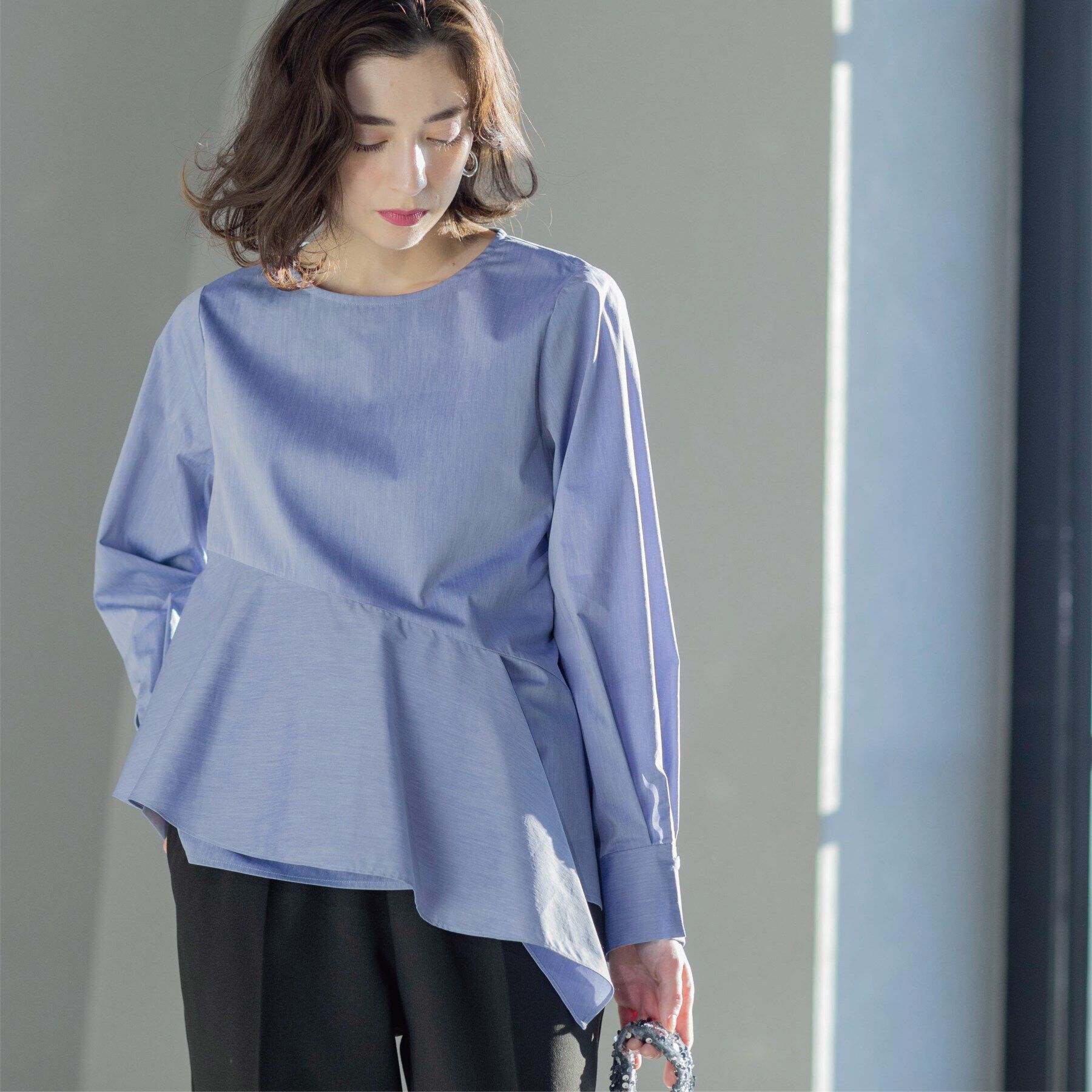 OPAQUE.CLIP「アシメフリルブラウス」|シャツ・ブラウス|ブルー(092)