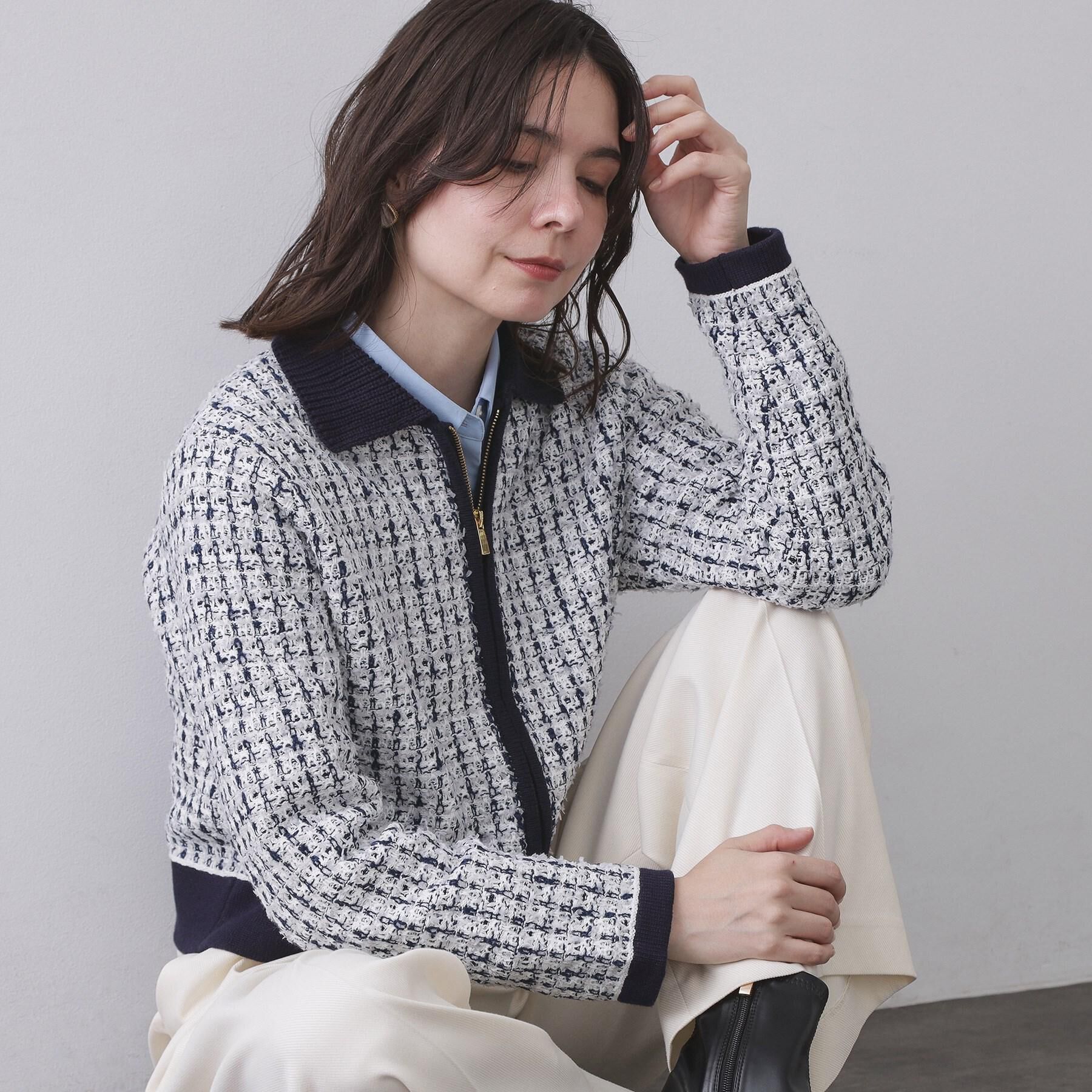 OPAQUE.CLIP「ツイードライクZIPニットカーディガン」|カーディガン|