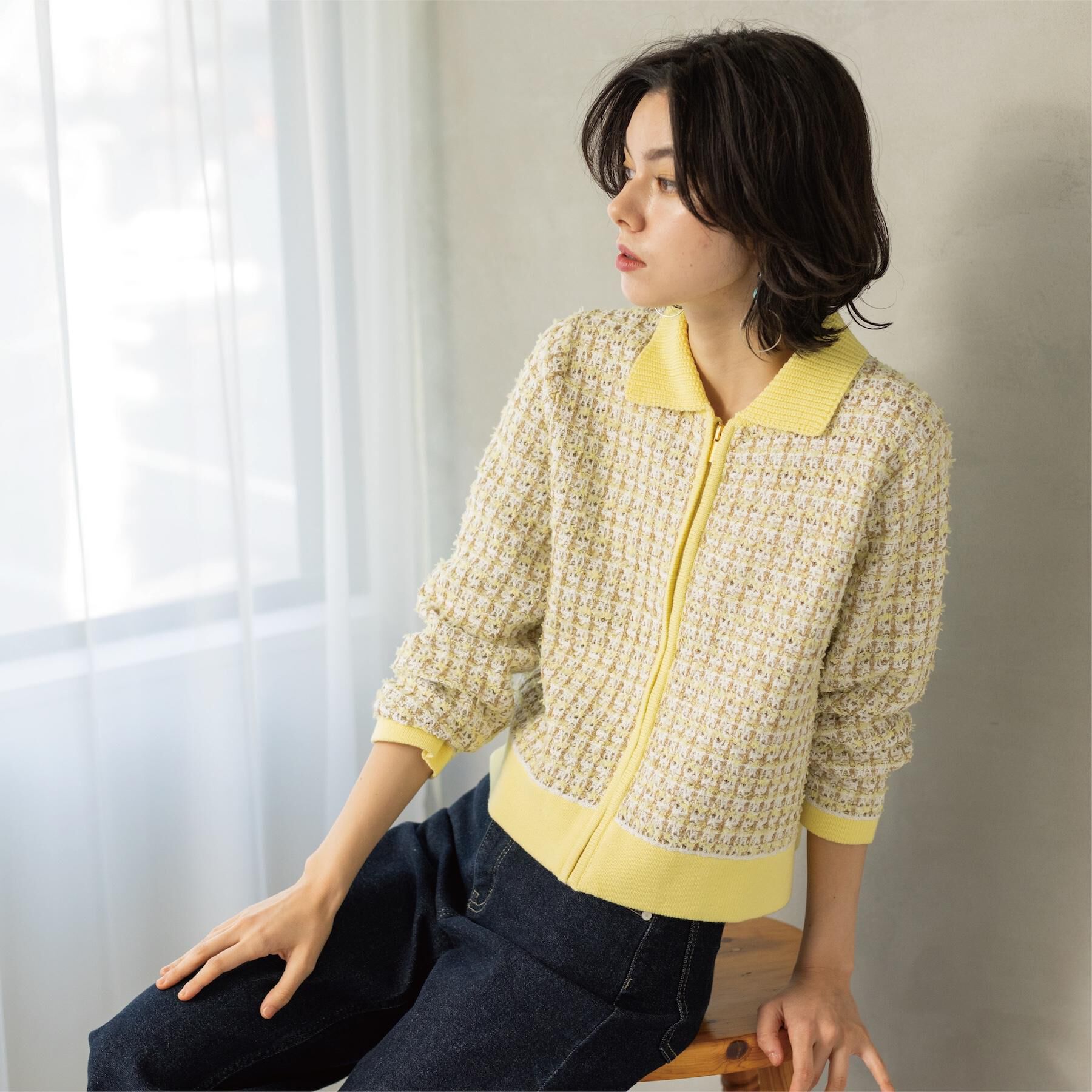 OPAQUE.CLIP「ツイードライクZIPニットカーディガン」|カーディガン|