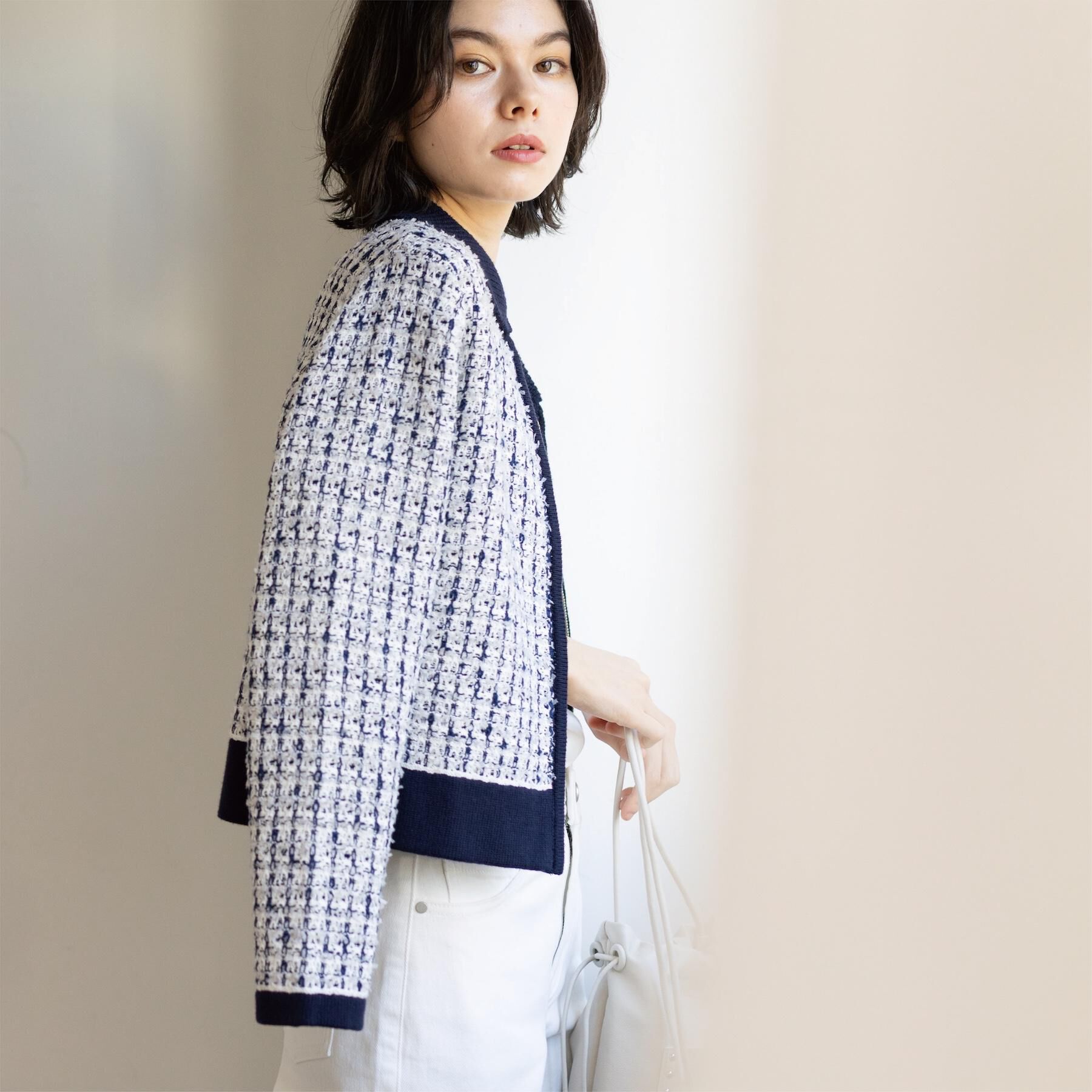 OPAQUE.CLIP「ツイードライクZIPニットカーディガン」|カーディガン|