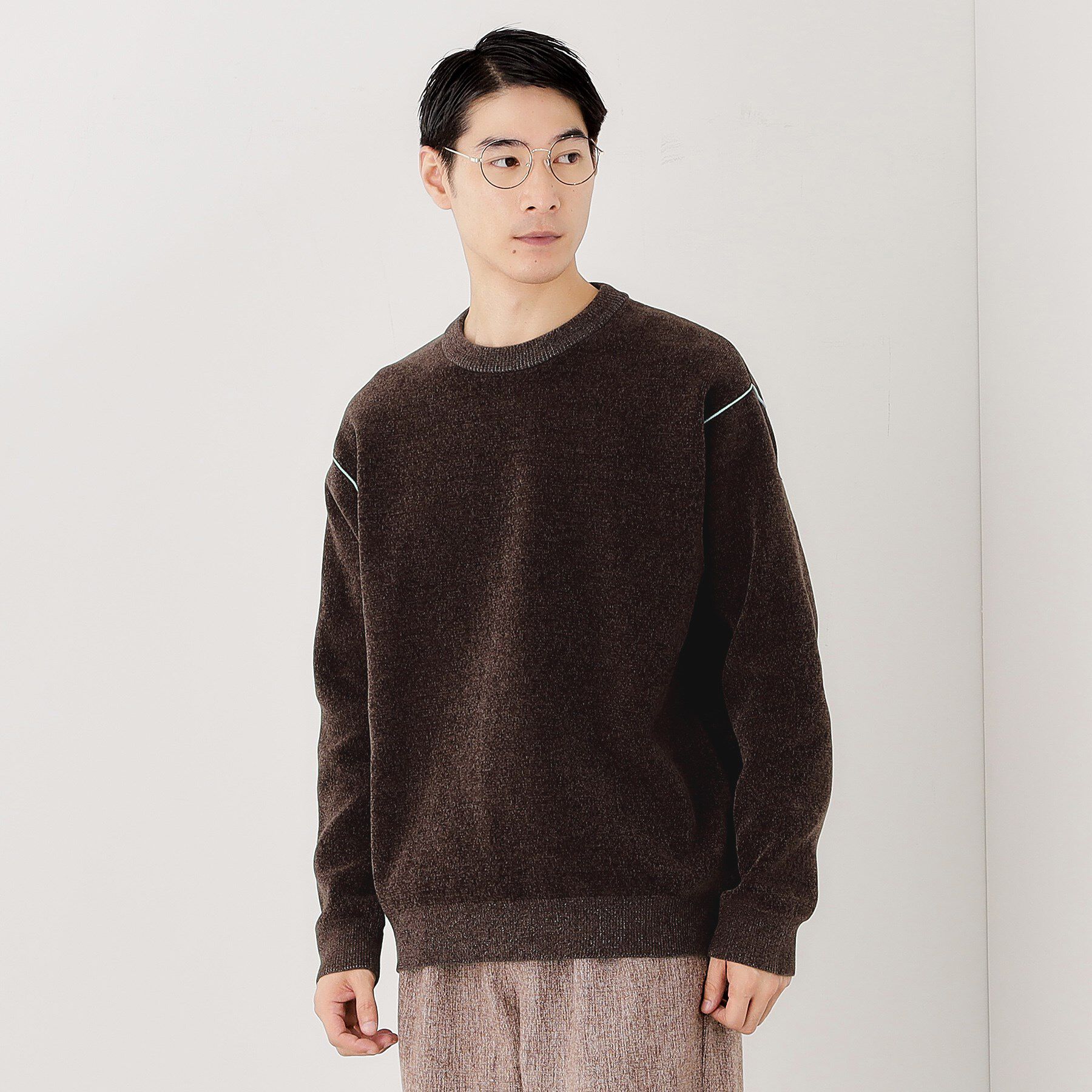 THE SHOP TK「【包み込まれるような柔らかさ】配色モールニット 洗濯機OK」|ニット・セーター|ブラウン(043)