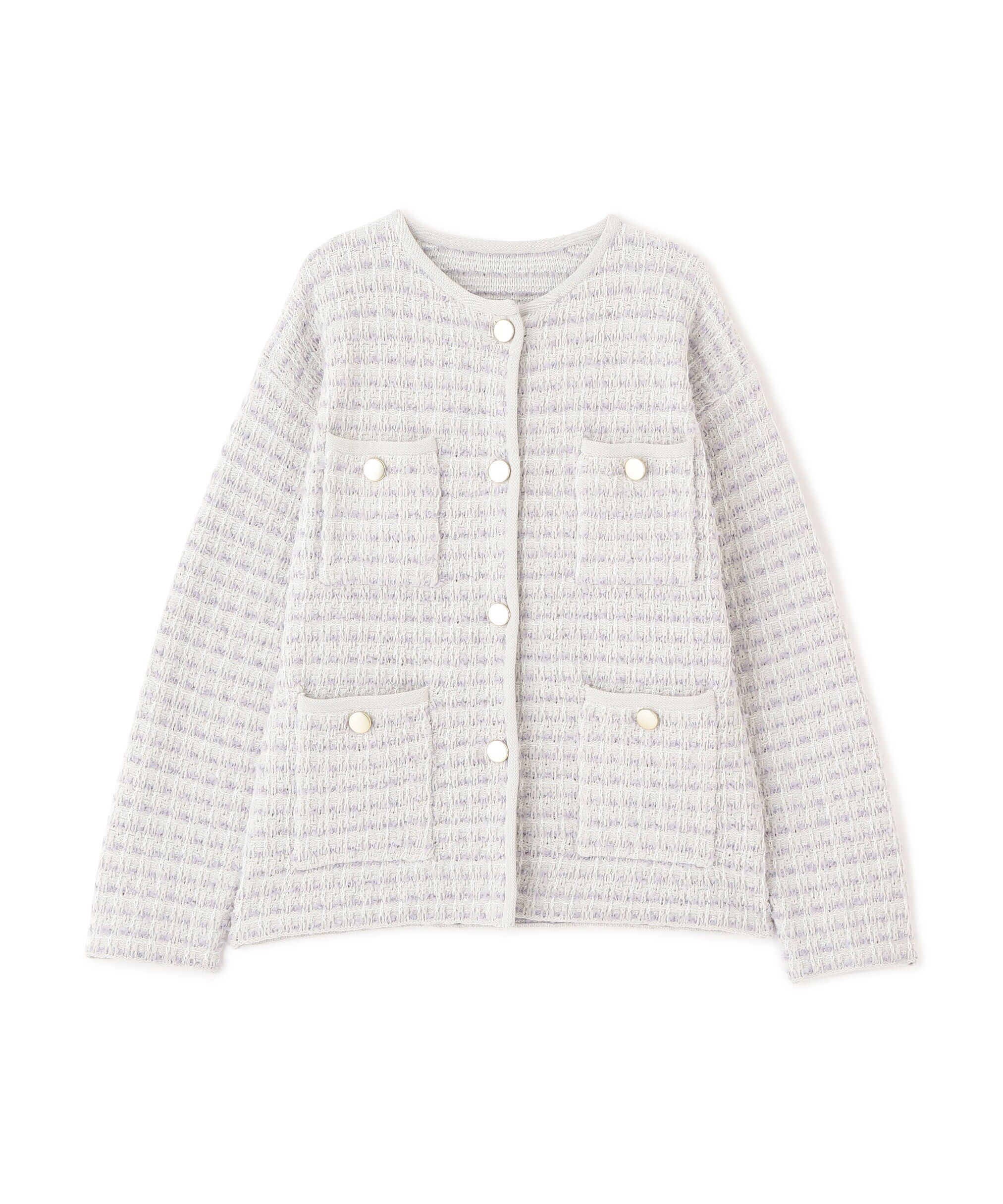  「ツイードライクロングニットブルゾン」|ニット・セーター|