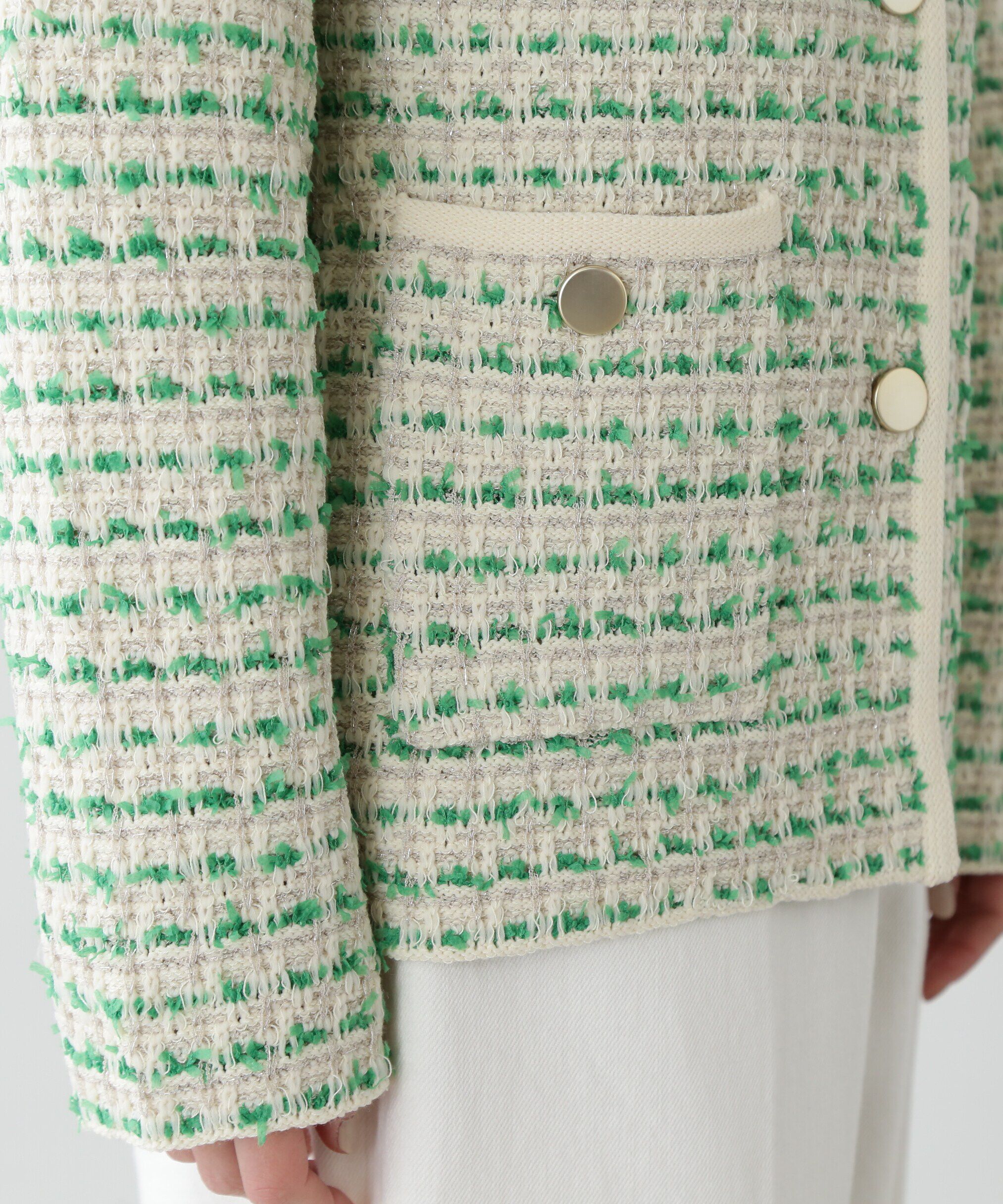  「ツイードライクロングニットブルゾン」|ニット・セーター|