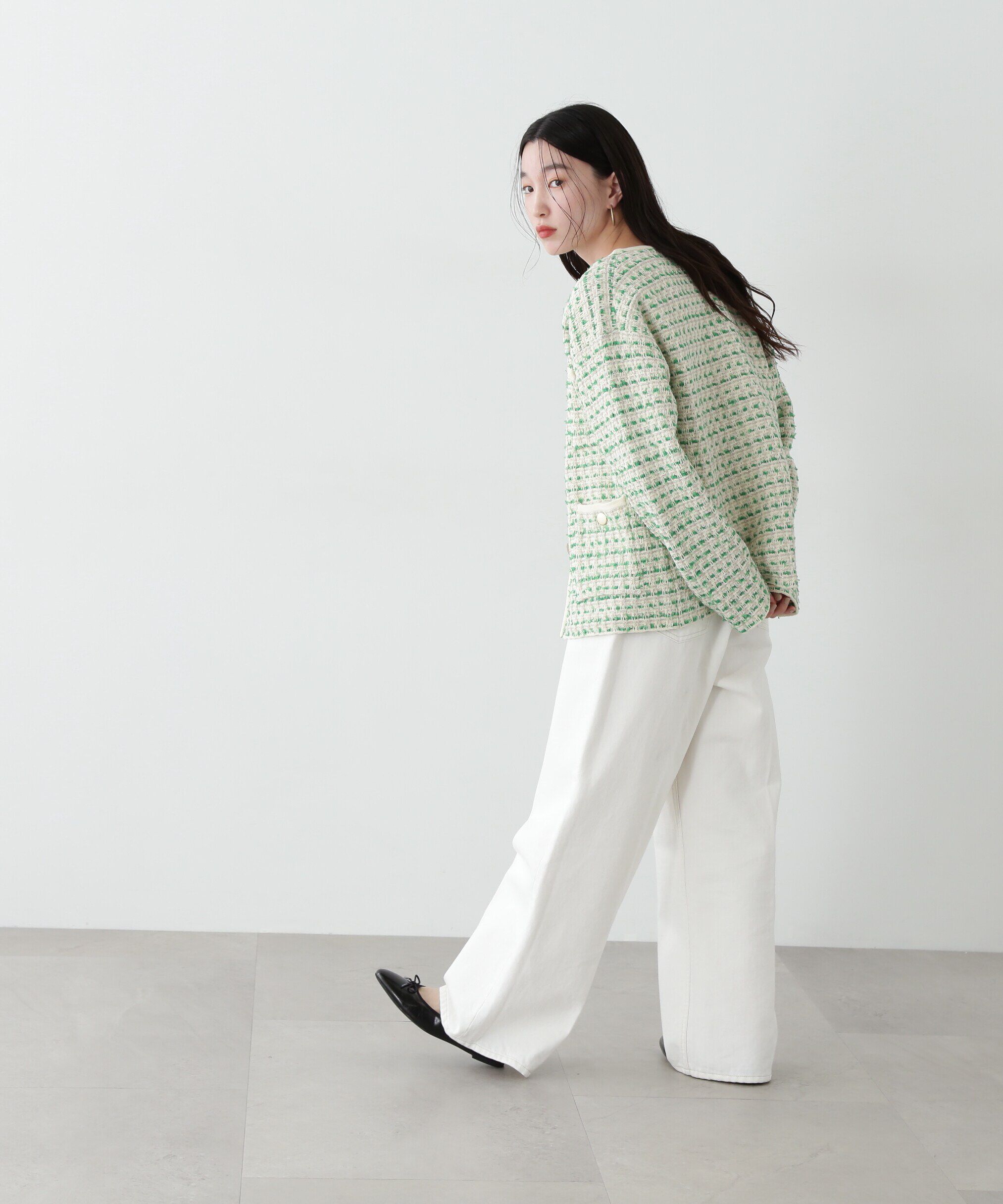  「ツイードライクロングニットブルゾン」|ニット・セーター|