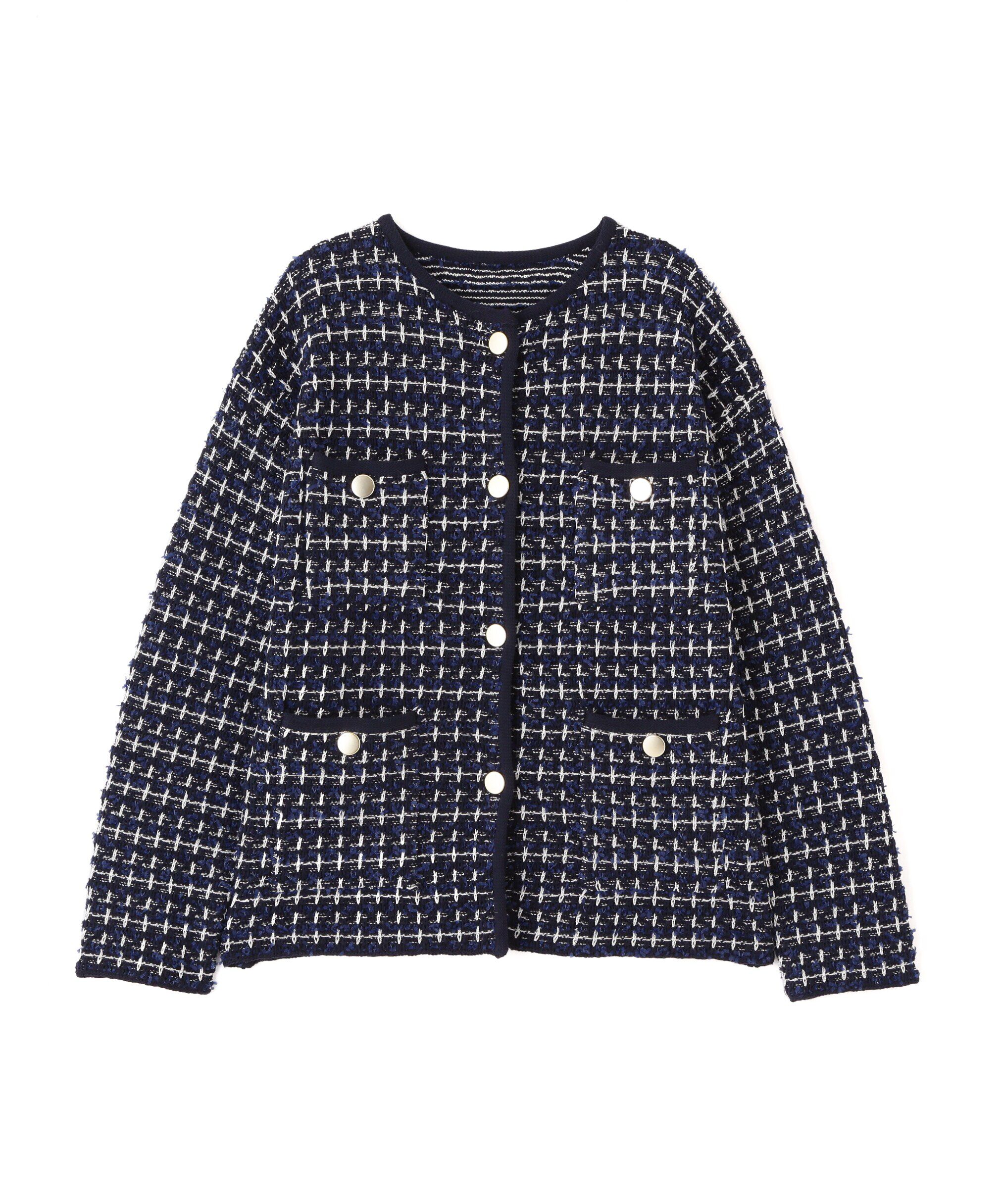  「ツイードライクロングニットブルゾン」|ニット・セーター|