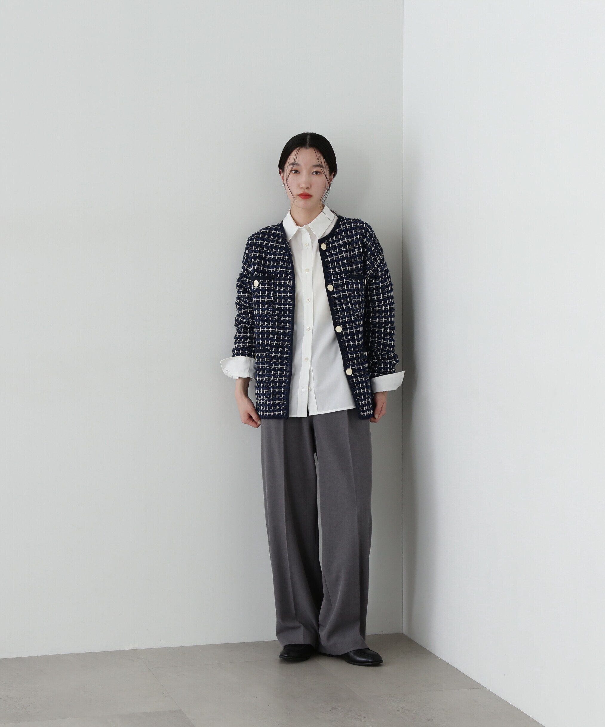  「ツイードライクロングニットブルゾン」|ニット・セーター|