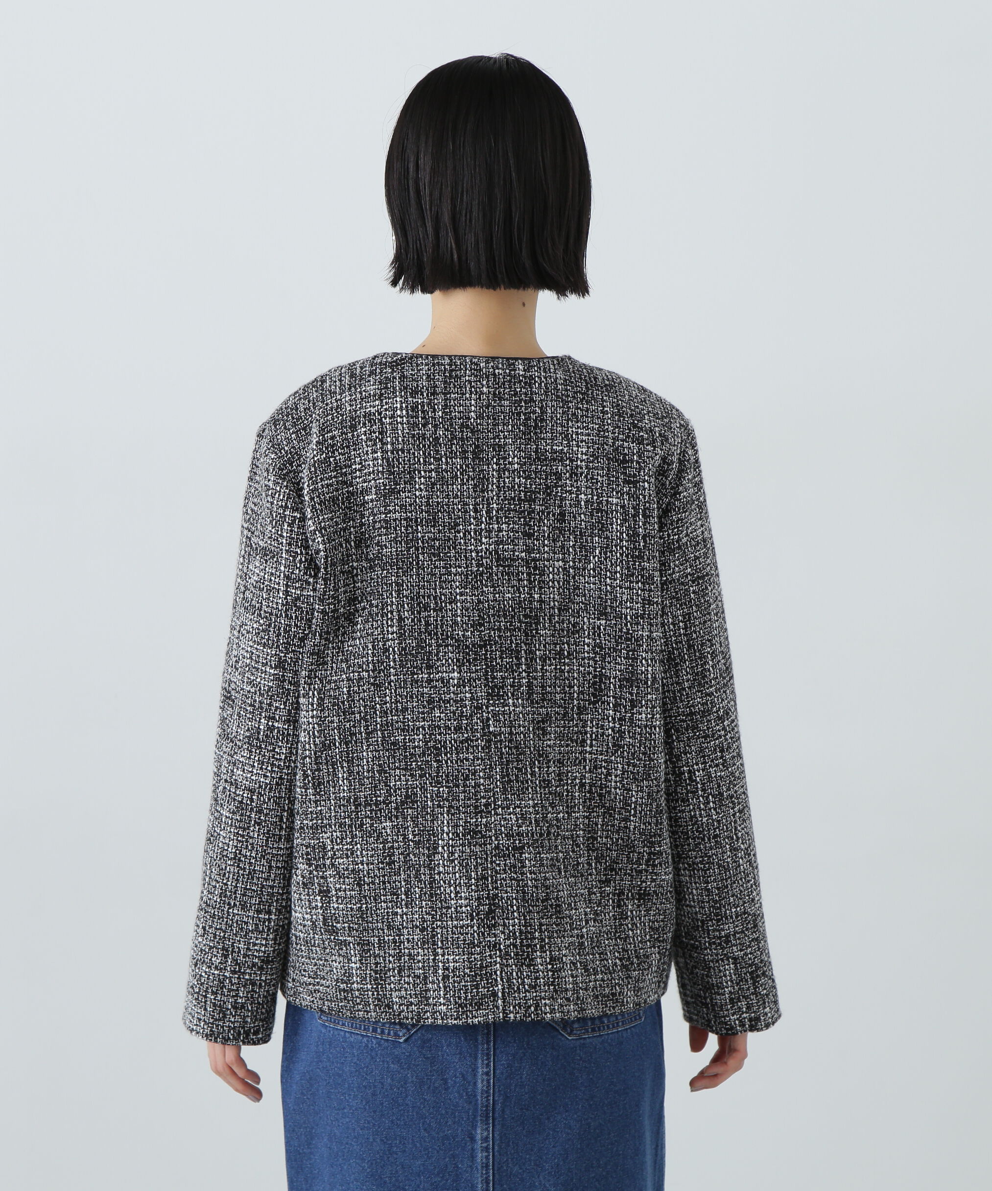  「パイピングノーカラーツイードブルゾン」|ブルゾン・スタジャン|