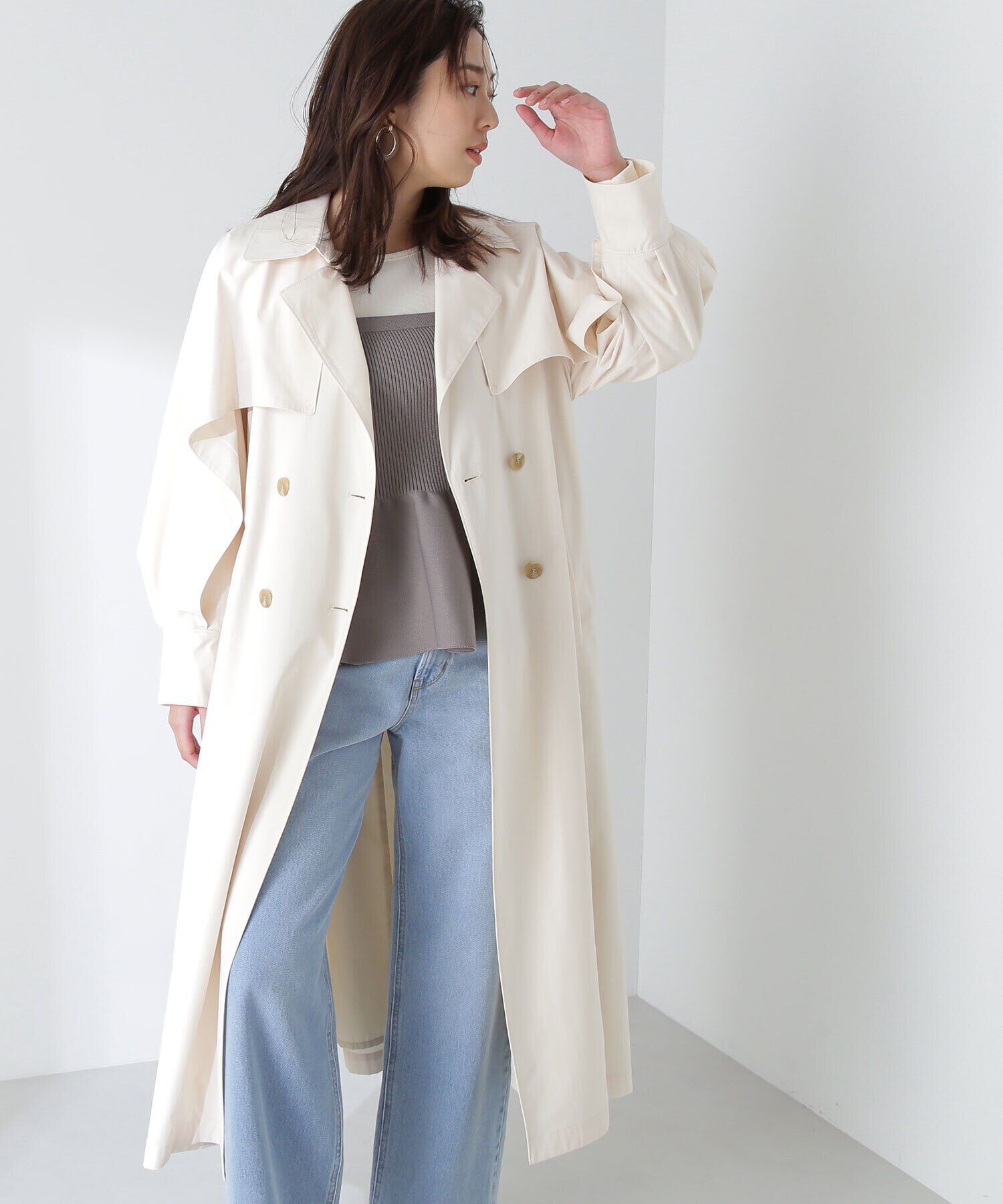  「レイヤースリーブトレンチコート」|その他|アイボリー1