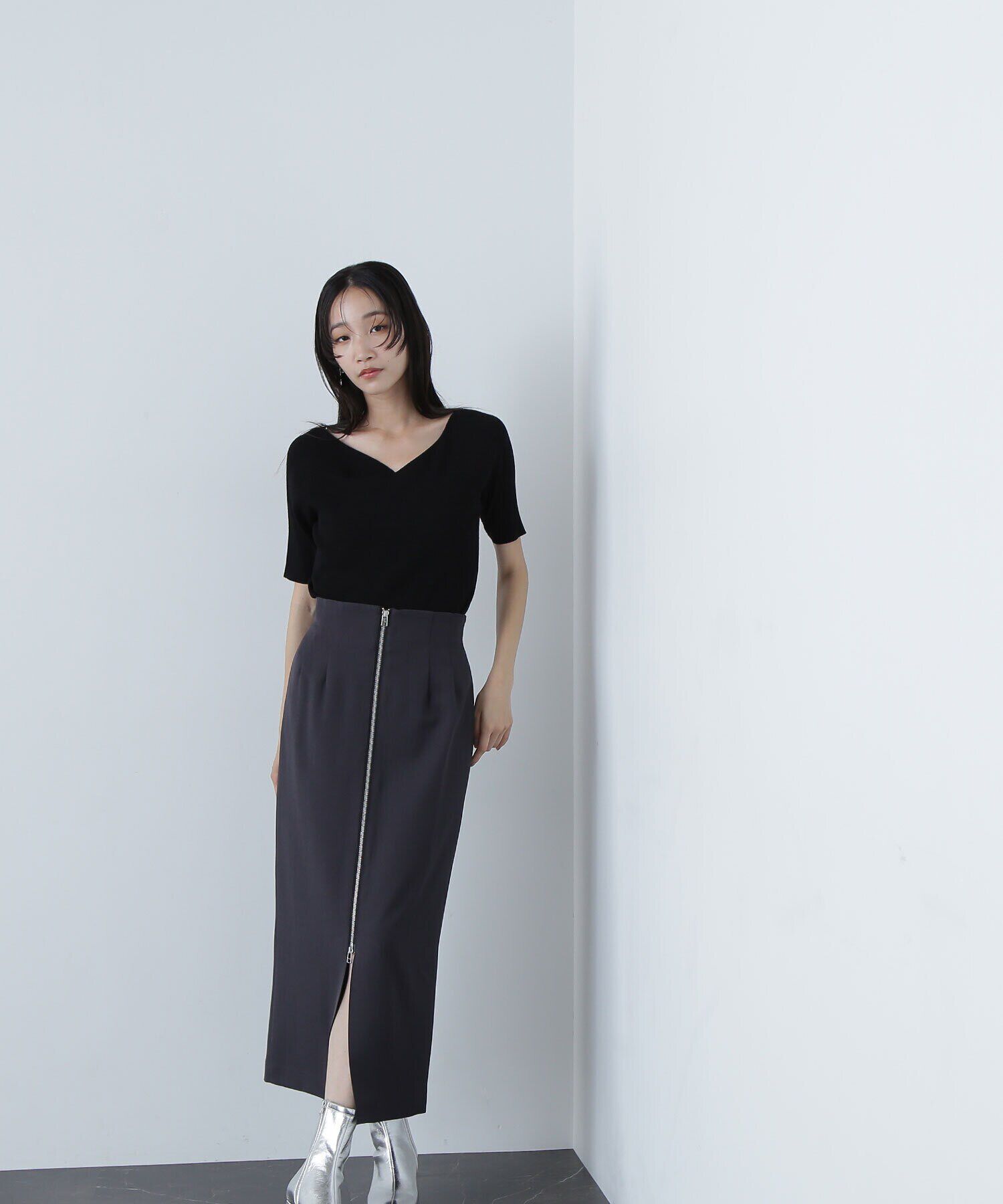  「フロントジップナロースカート」|スカート|