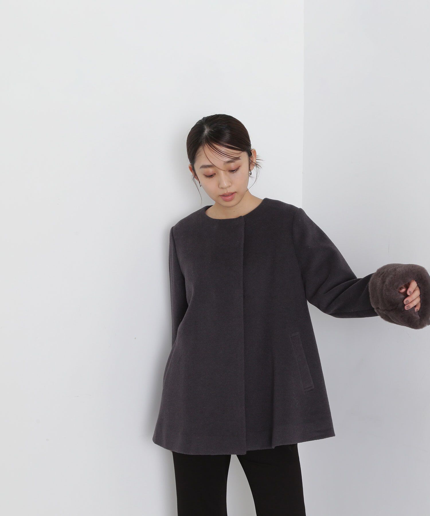  「フェイクファースリーブハーフコート　24AW」|ブルゾン・スタジャン|