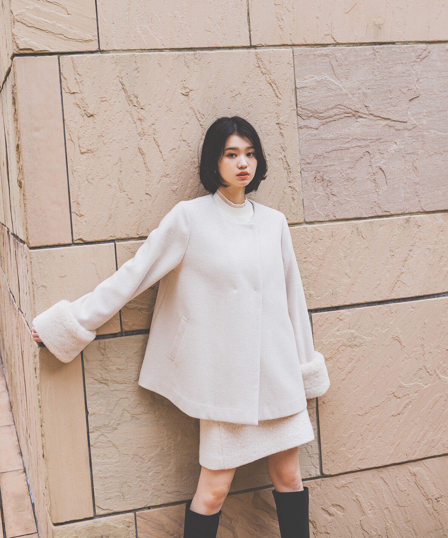  「フェイクファースリーブハーフコート　24AW」|ブルゾン・スタジャン|