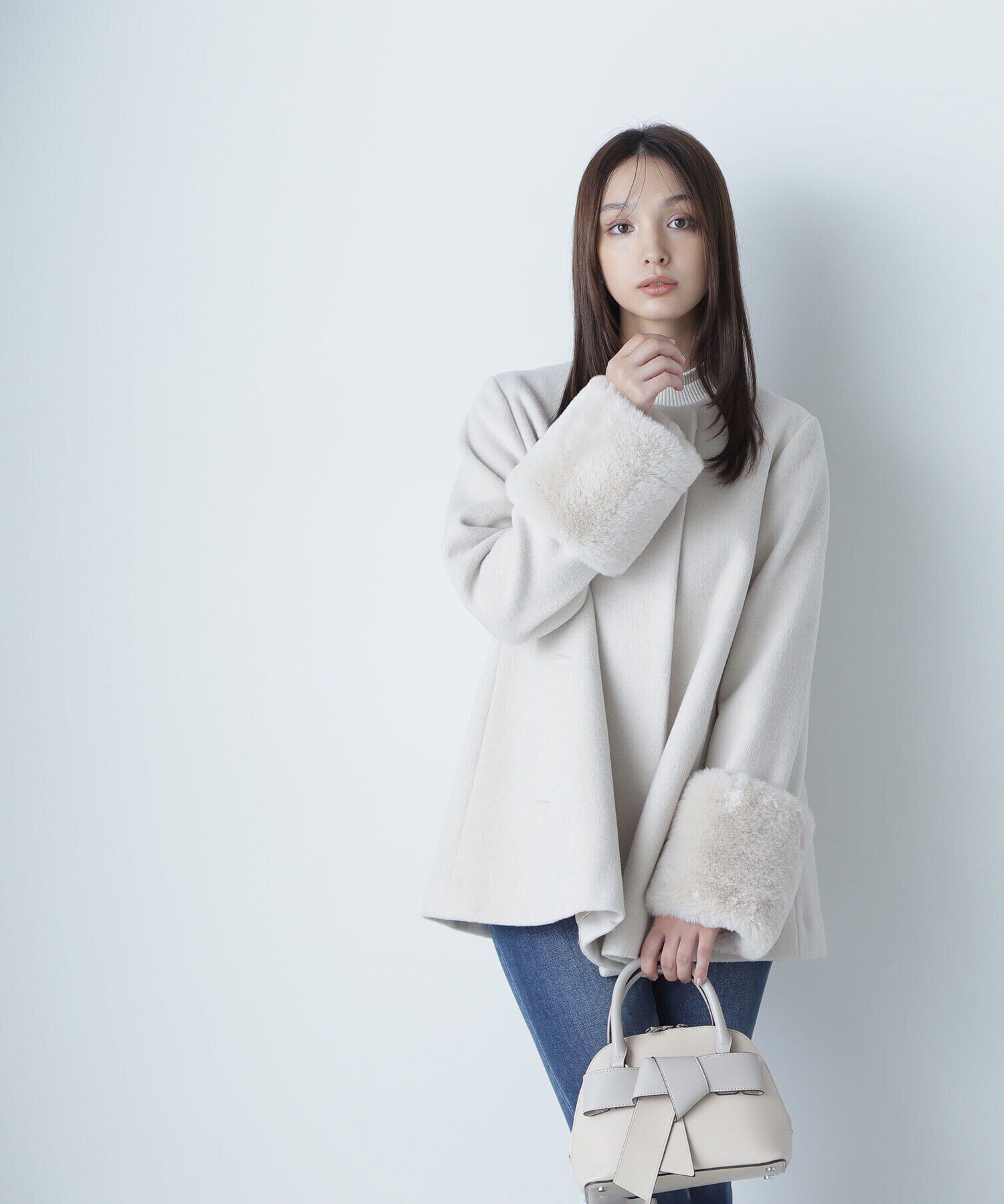  「フェイクファースリーブハーフコート　24AW」|ブルゾン・スタジャン|