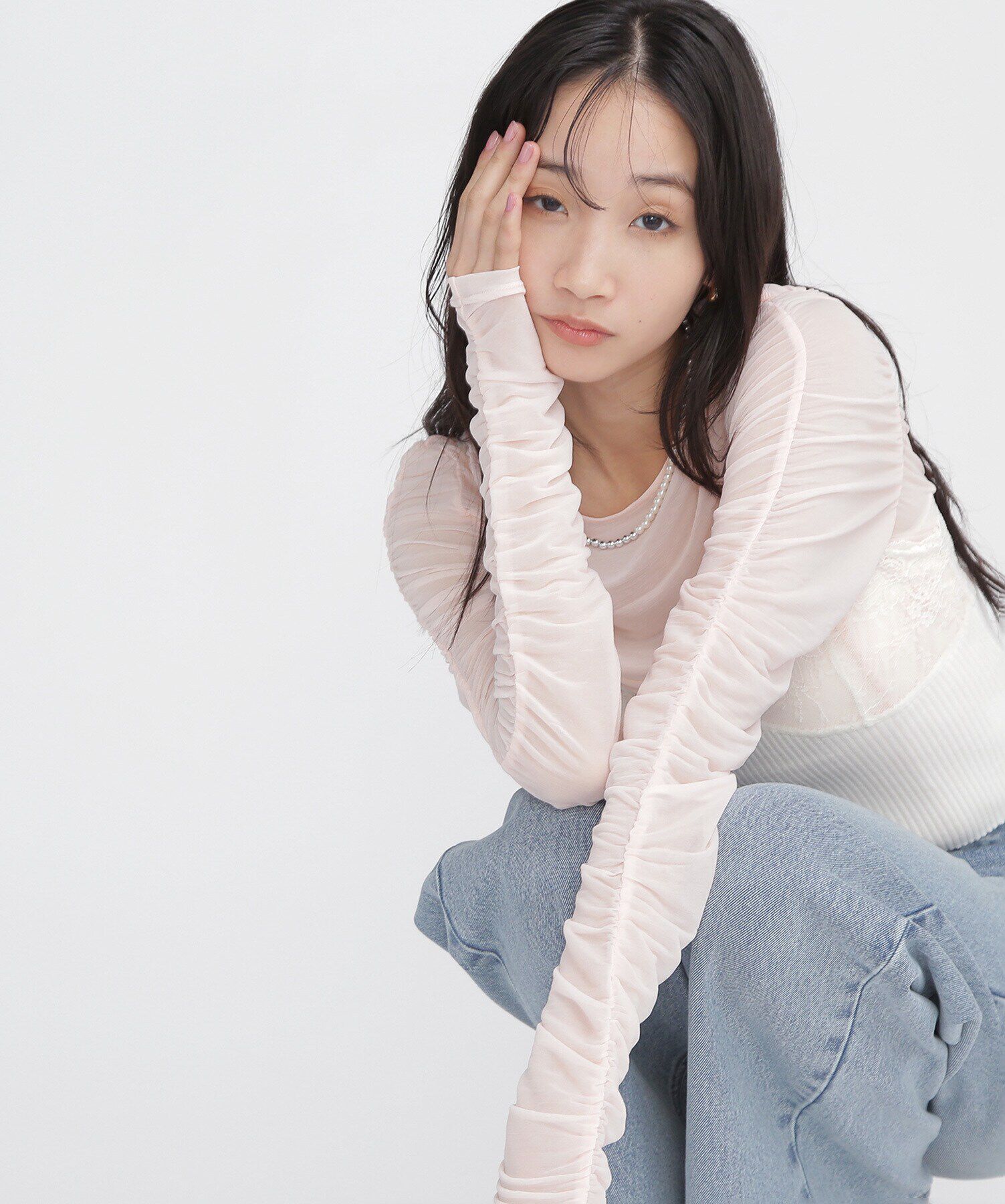  「シャーリングシアートップス」|Tシャツ・カットソー|ペールピンク